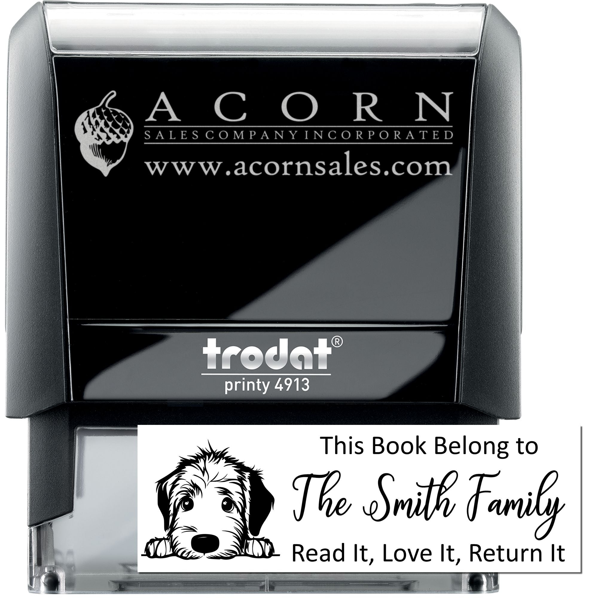 Trodat self-inking rubber stamp with custom business logo and personalized book return stamp for libraries and home use
