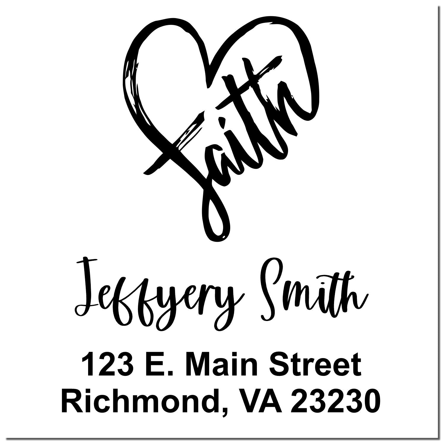 Custom address rubber stamp with heart design, Jeffery Smith, 123 E. Main Street, Richmond, VA 23230