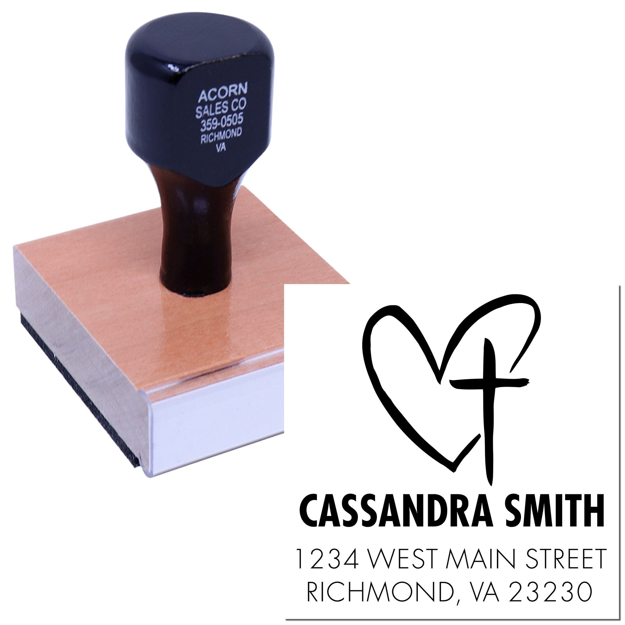 Custom self-inking rubber address stamp with name and mailing address for business and personal correspondence.
