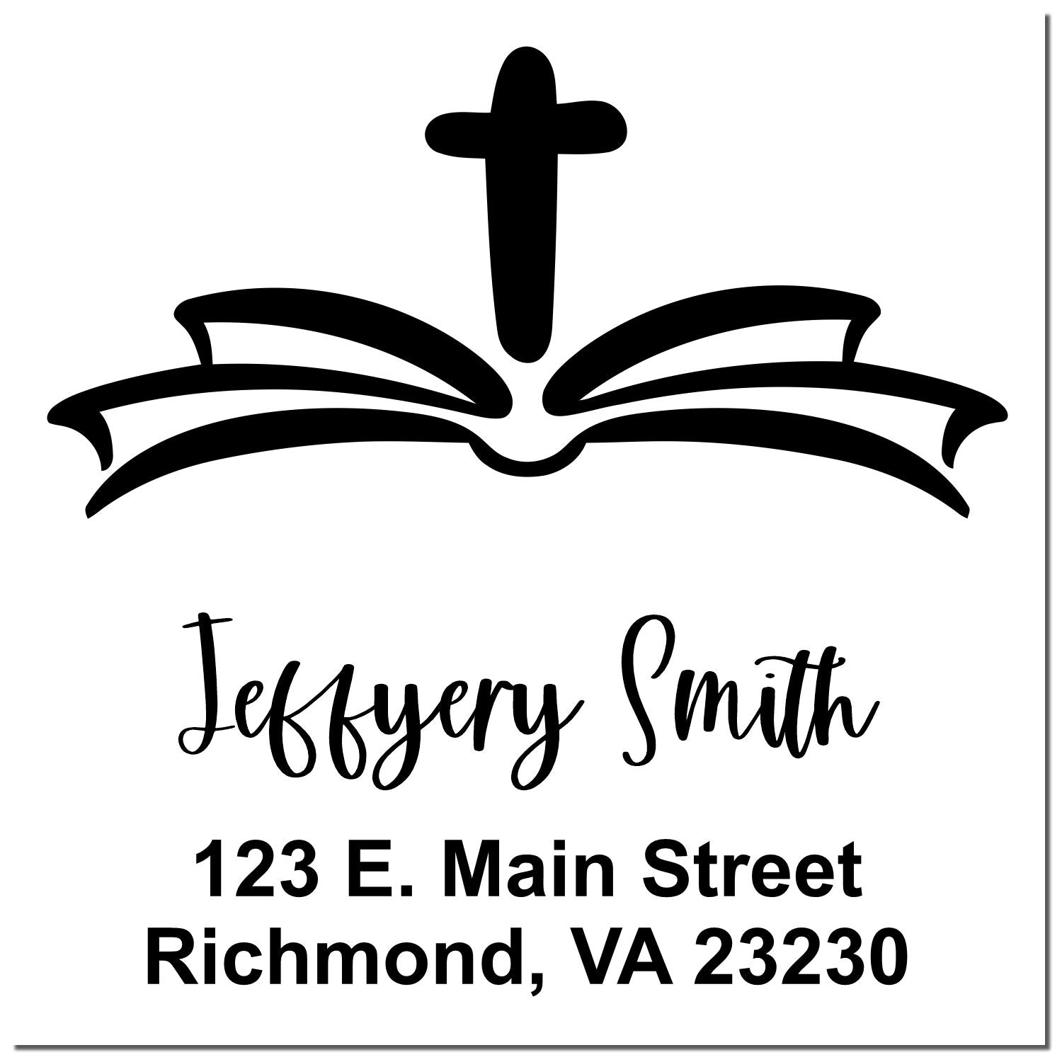 Custom church address rubber stamp for Jeffery Smith, 123 E. Main Street, Richmond, VA 23230.