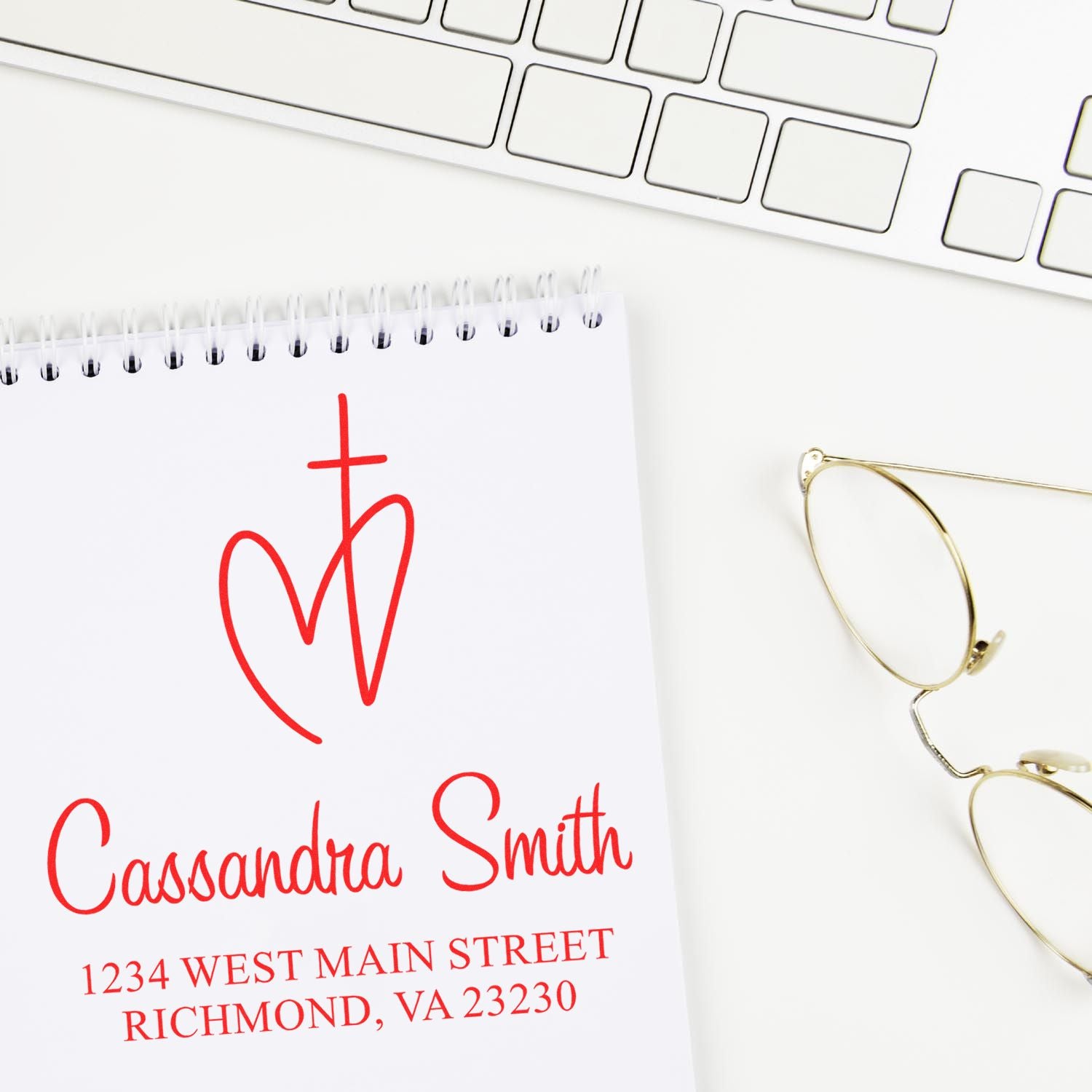 Personalized rubber address stamp for Cassandra Smith with initials, name, and Richmond, VA return address.