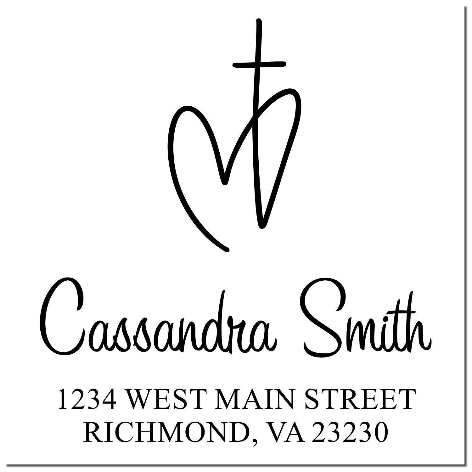 Custom rubber address stamp with monogram, Cassandra Smith, 1234 West Main Street, Richmond, VA 23230.