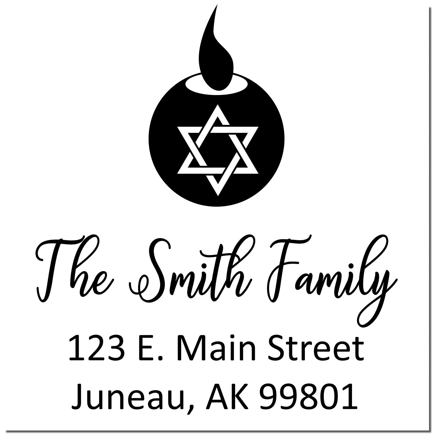 Custom return address rubber stamp with Star of David design for The Smith Family, Juneau, AK.
