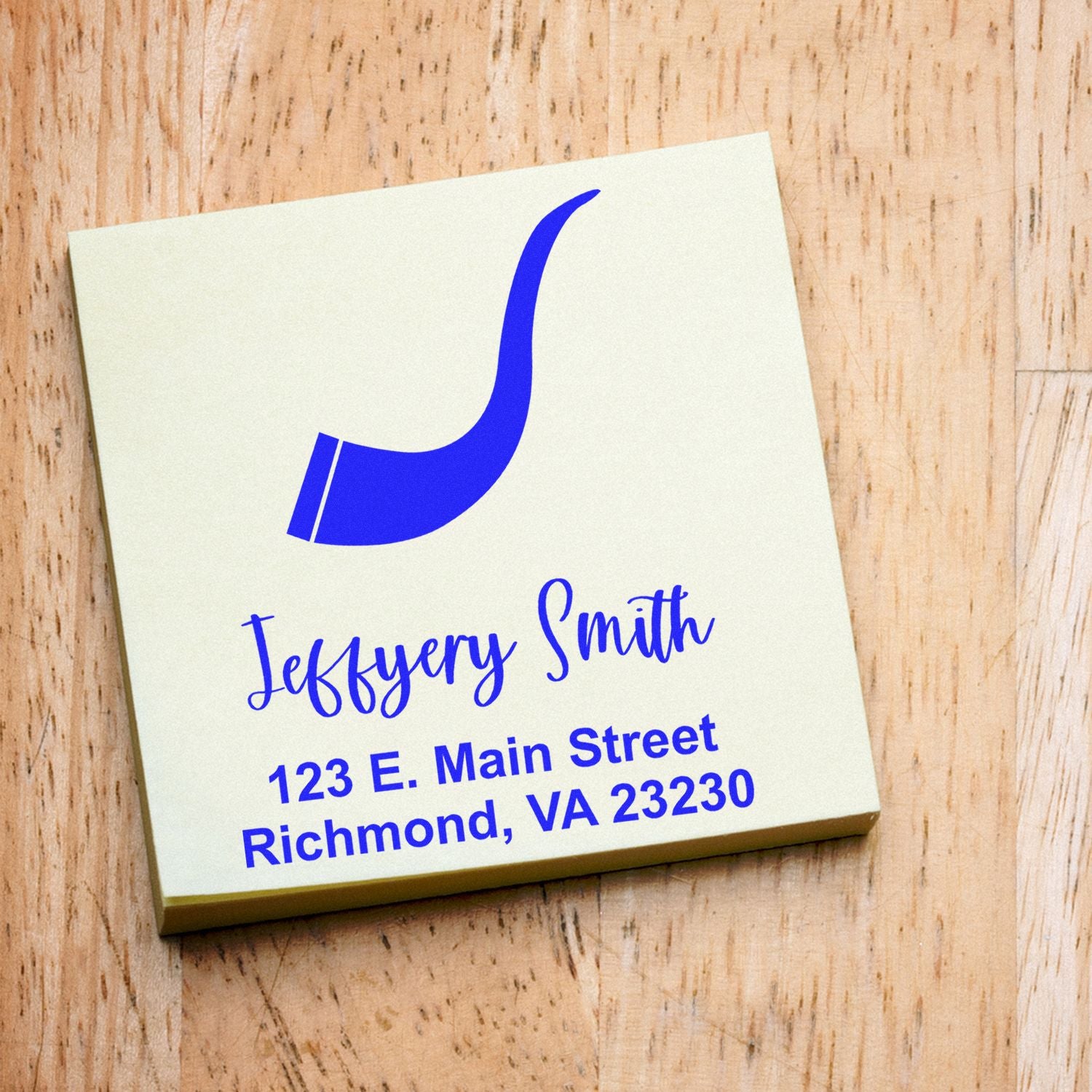 Personalized return address rubber stamp with logo for Jeffrey Smith, Richmond, VA business and mailing use.