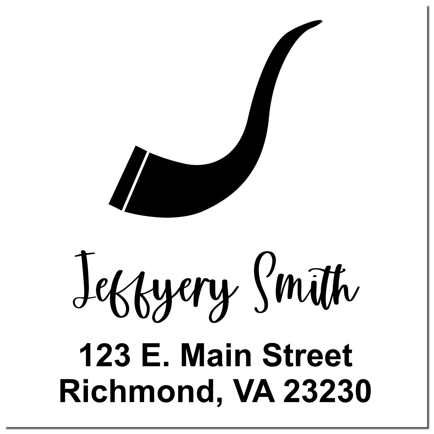 Personalized return address rubber stamp for Jeffrey Smith, 123 E. Main Street, Richmond, VA 23230.
