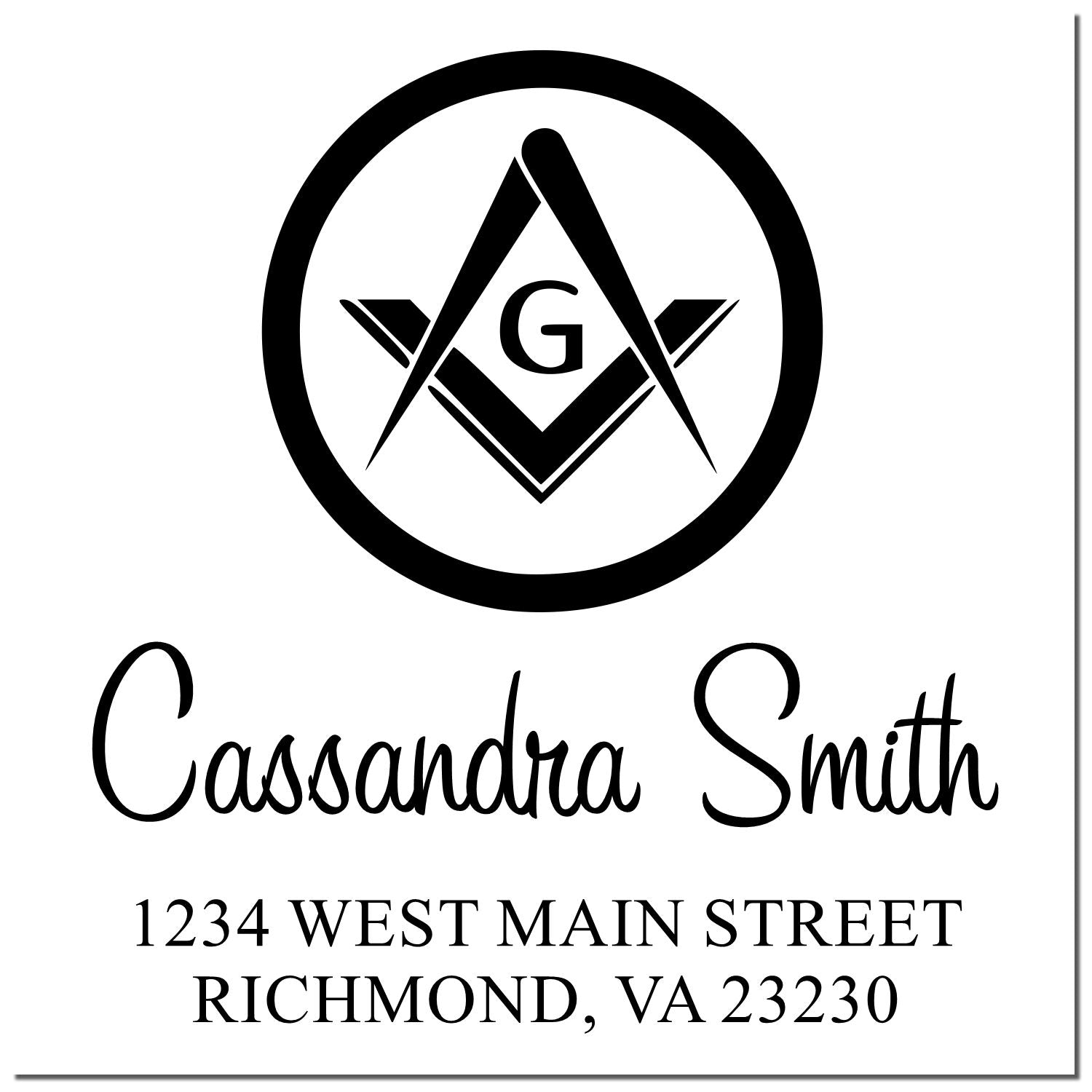 Personalized return address rubber stamp with monogram, Cassandra Smith, 1234 West Main Street, Richmond, VA 23230