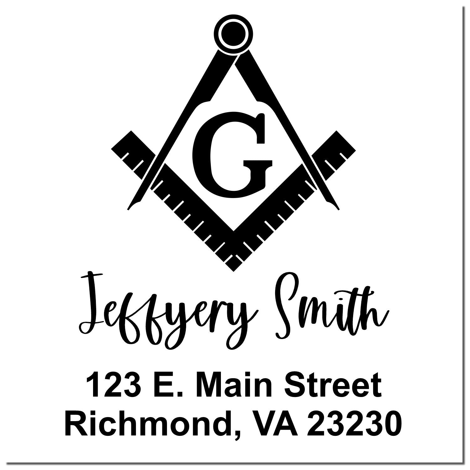 Custom rubber stamp for Jeffrey Smith with monogram logo, address, and Richmond, VA 23230.