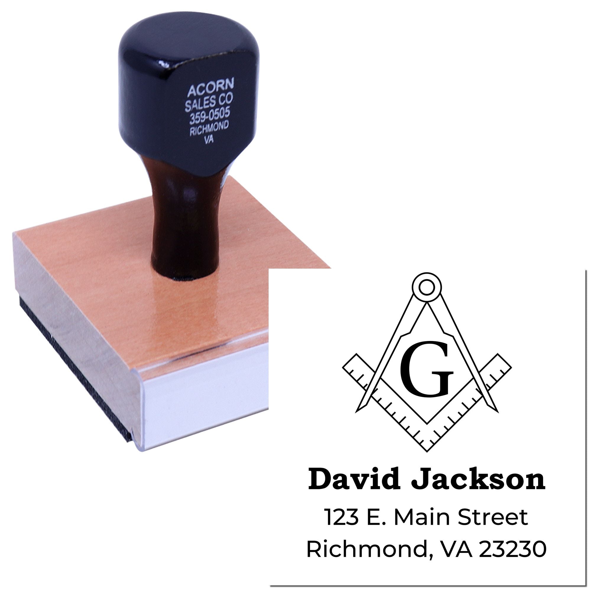 Custom rubber address stamp with monogram and name, designed for David Jackson business mailings and professional correspondence.