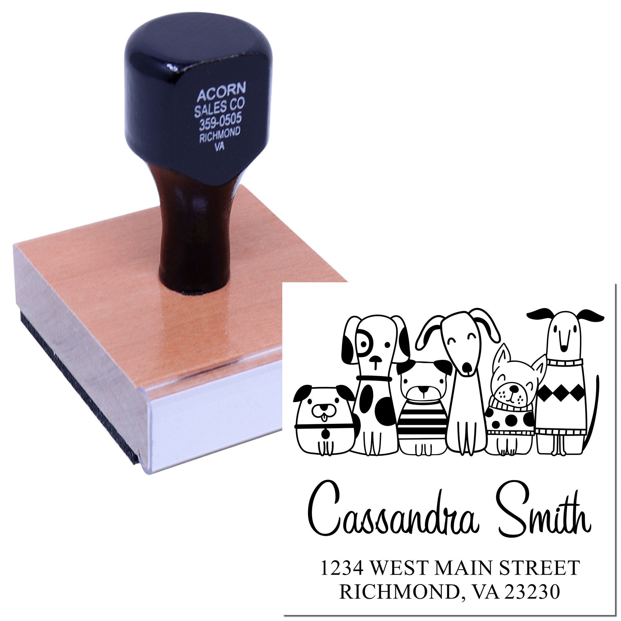 Custom pet address rubber stamp with name, street address and animal design for personalized mailing