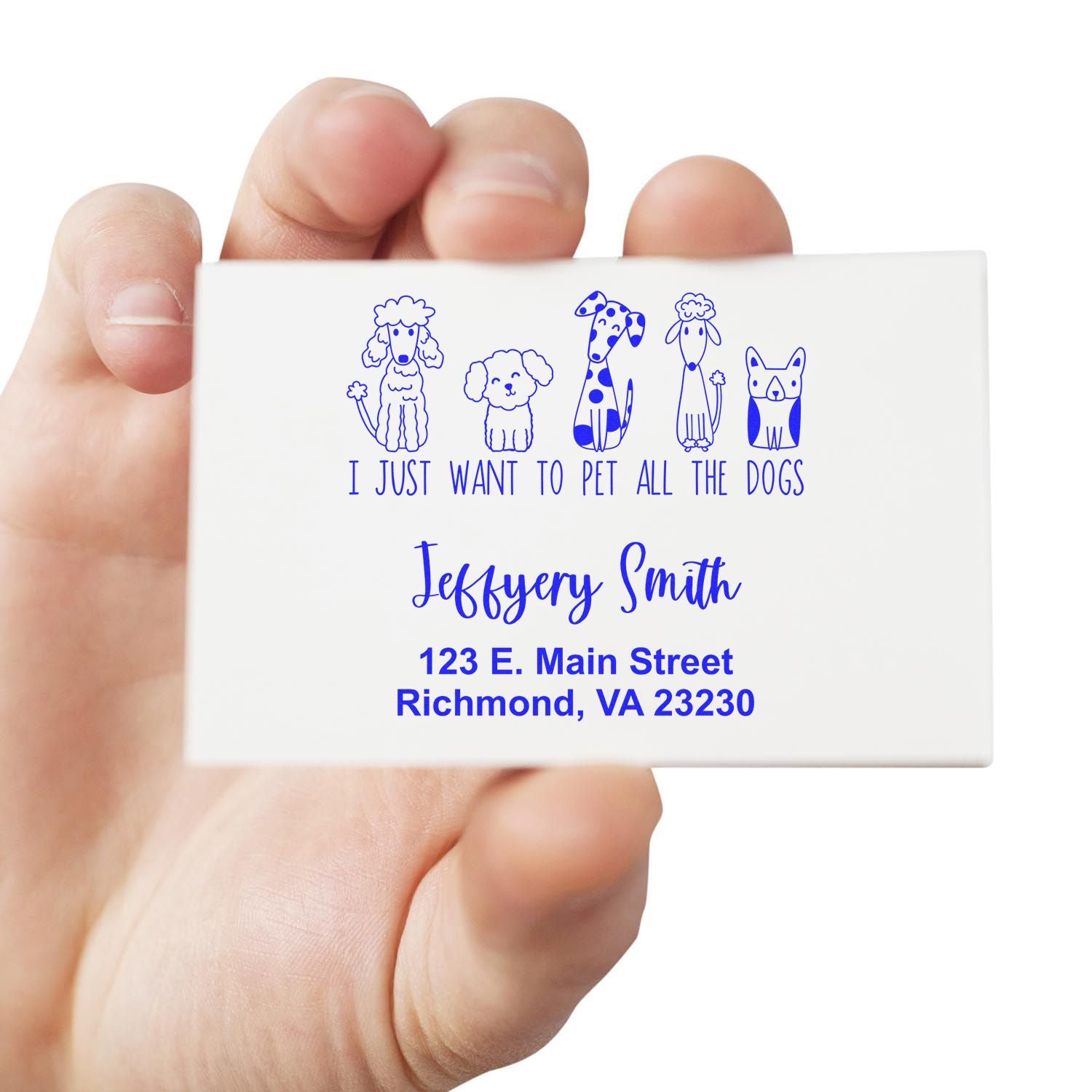 Personalized dog lover return address rubber stamp with custom name and address for mailing, packaging, and pet-themed stationery.