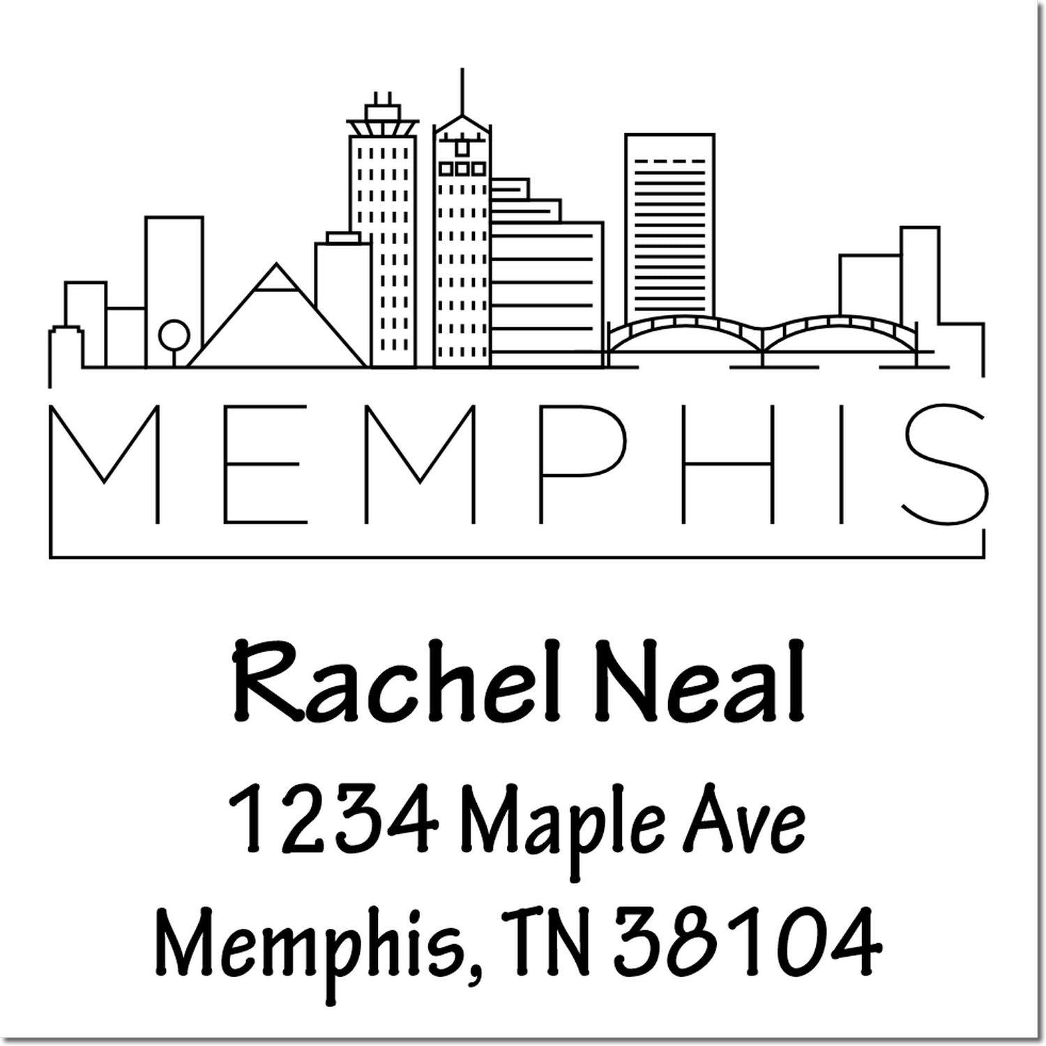Memphis skyline custom return address rubber stamp with name and address for personalized mailing and business branding