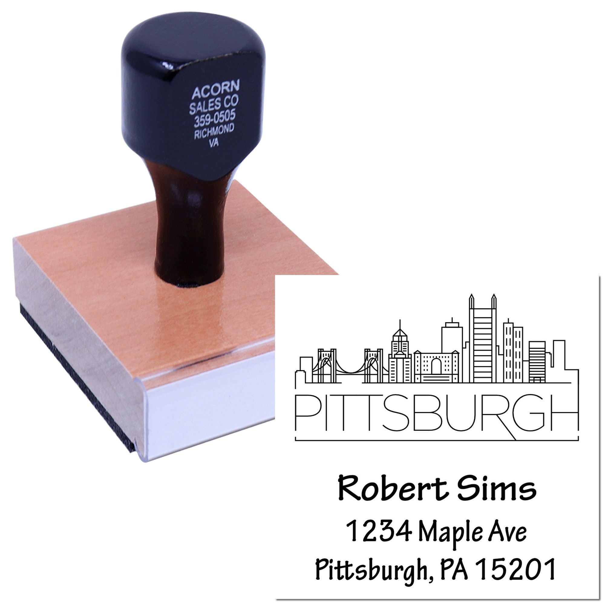 Personalized Pittsburgh return address rubber stamp with skyline design for envelopes and business mailings