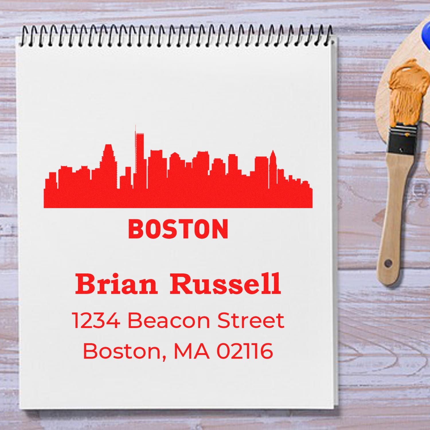 Custom Boston return address rubber stamp with skyline design for stationery and envelopes