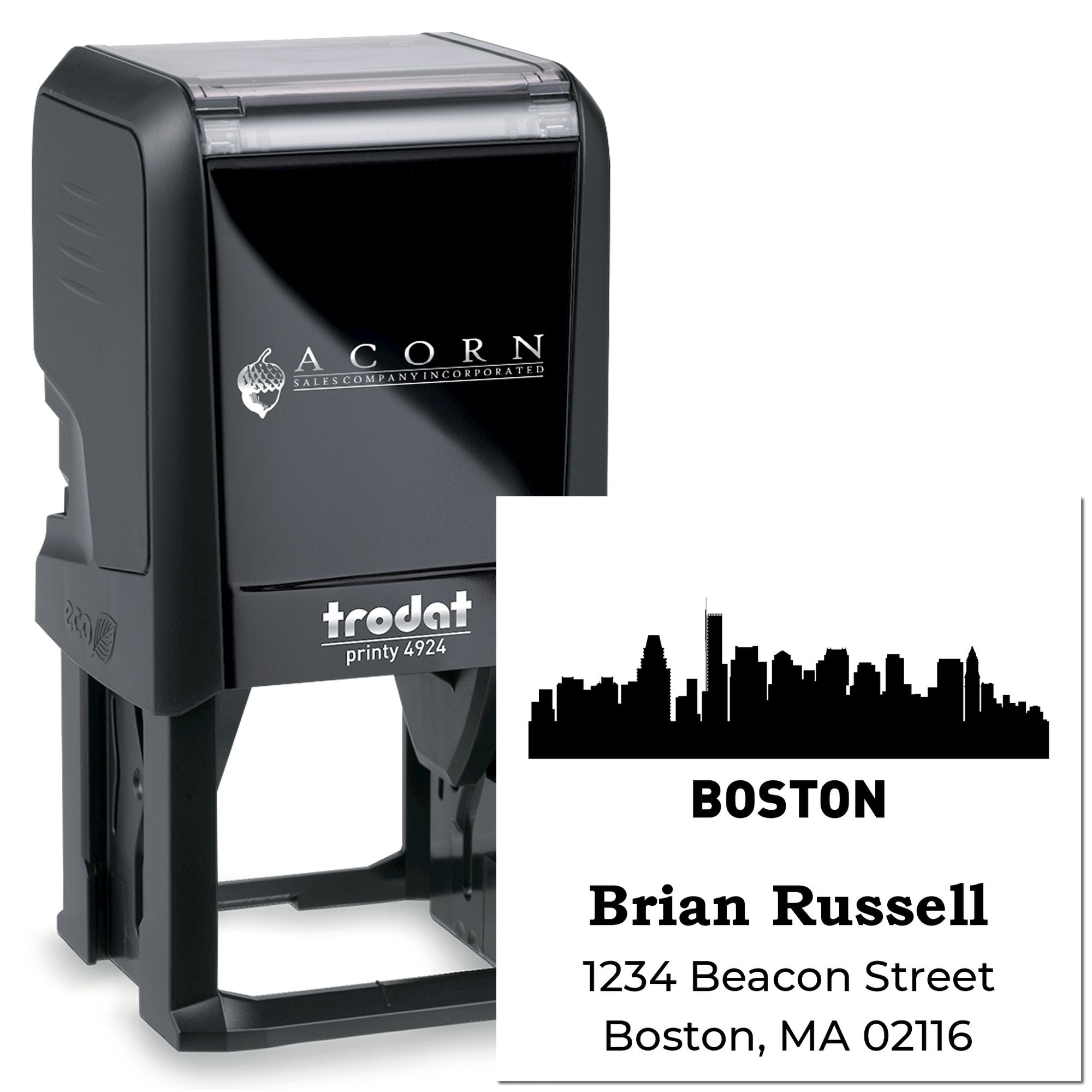 Boston City Skyline Custom-Made Return Address Label Rubber Stamp Self-Inking