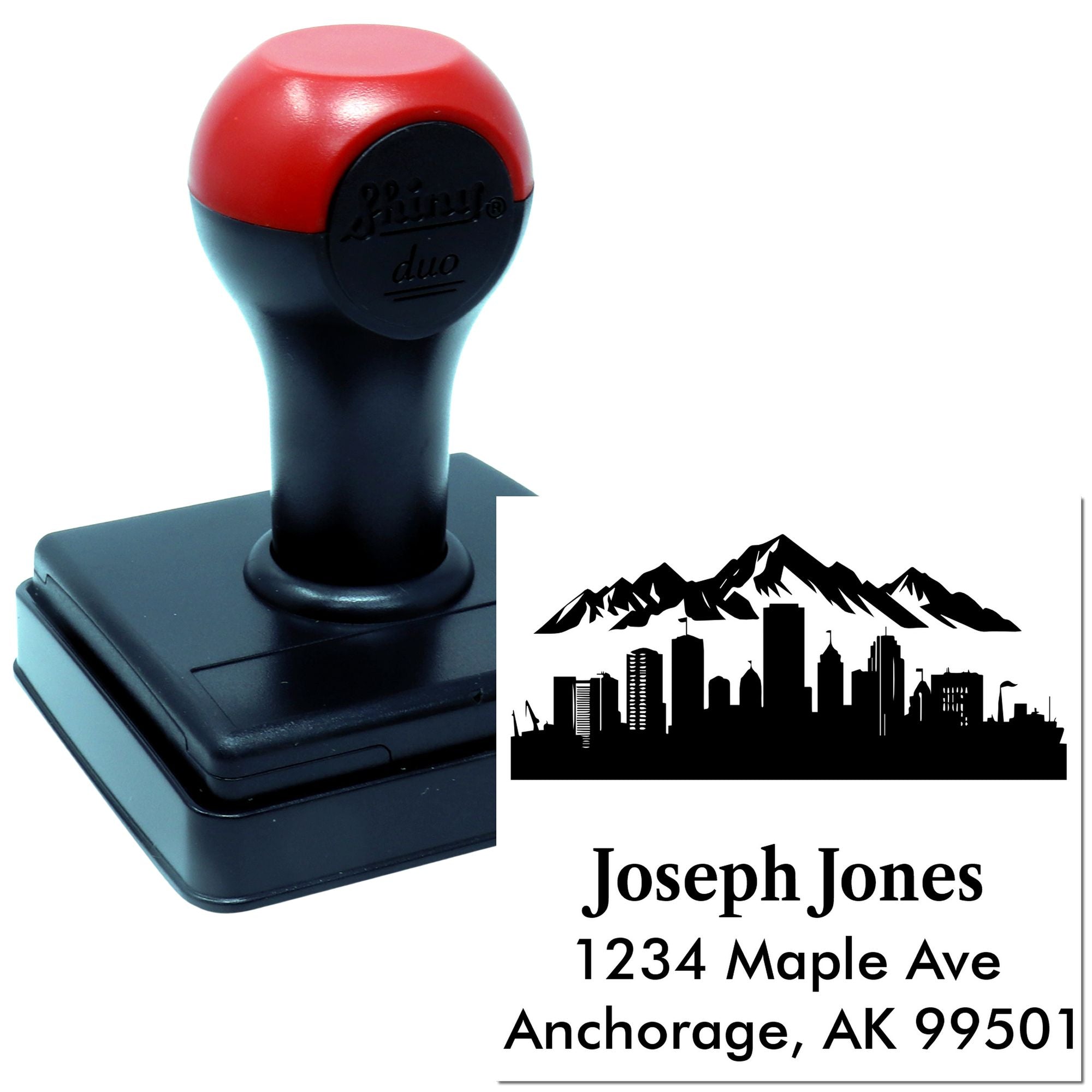 Duo Hand Alaska City Silhouette Customized Address 3 Lines Rubber Stamp