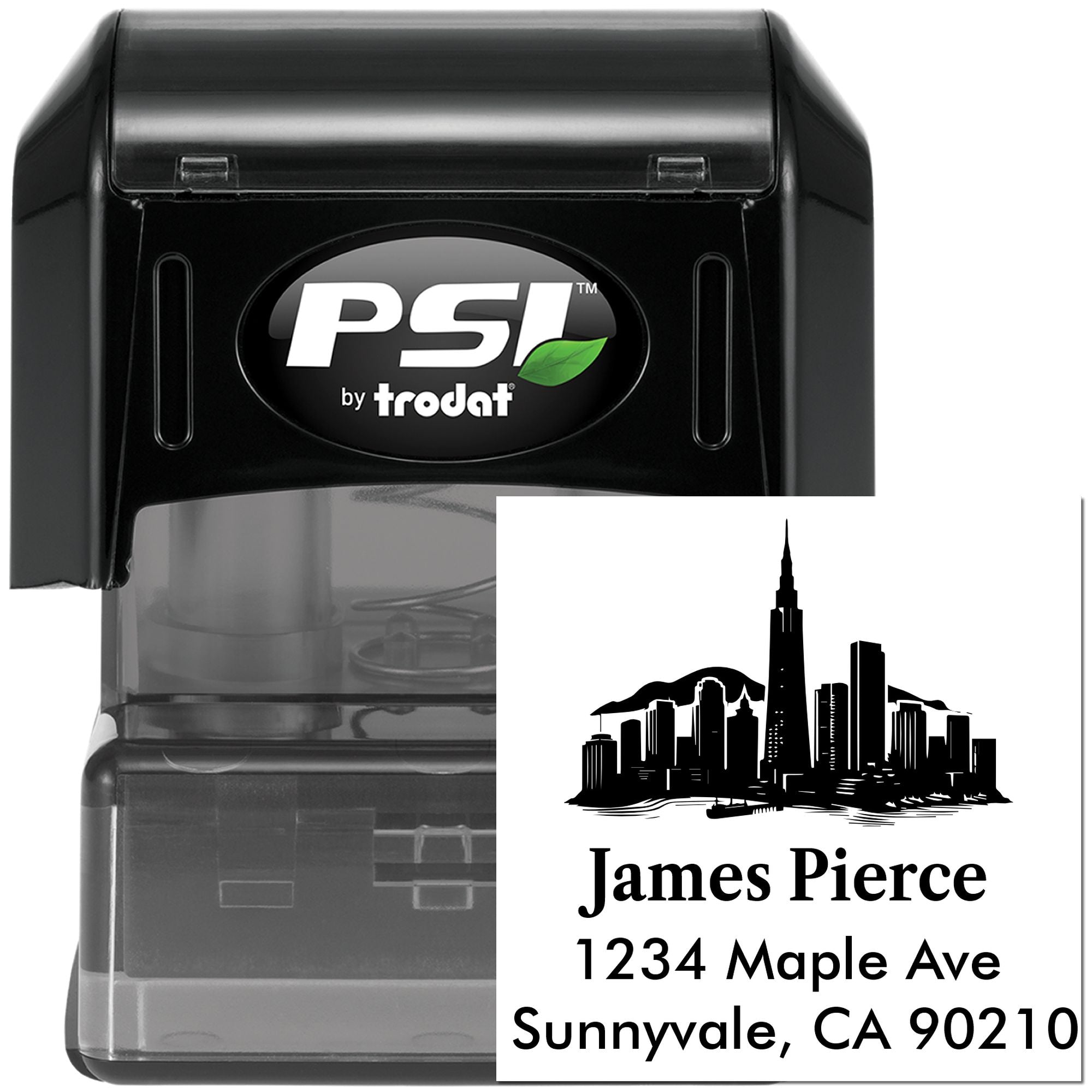 PSI by Trodat self-inking custom address rubber stamp with skyline design for return mailing labels and envelopes