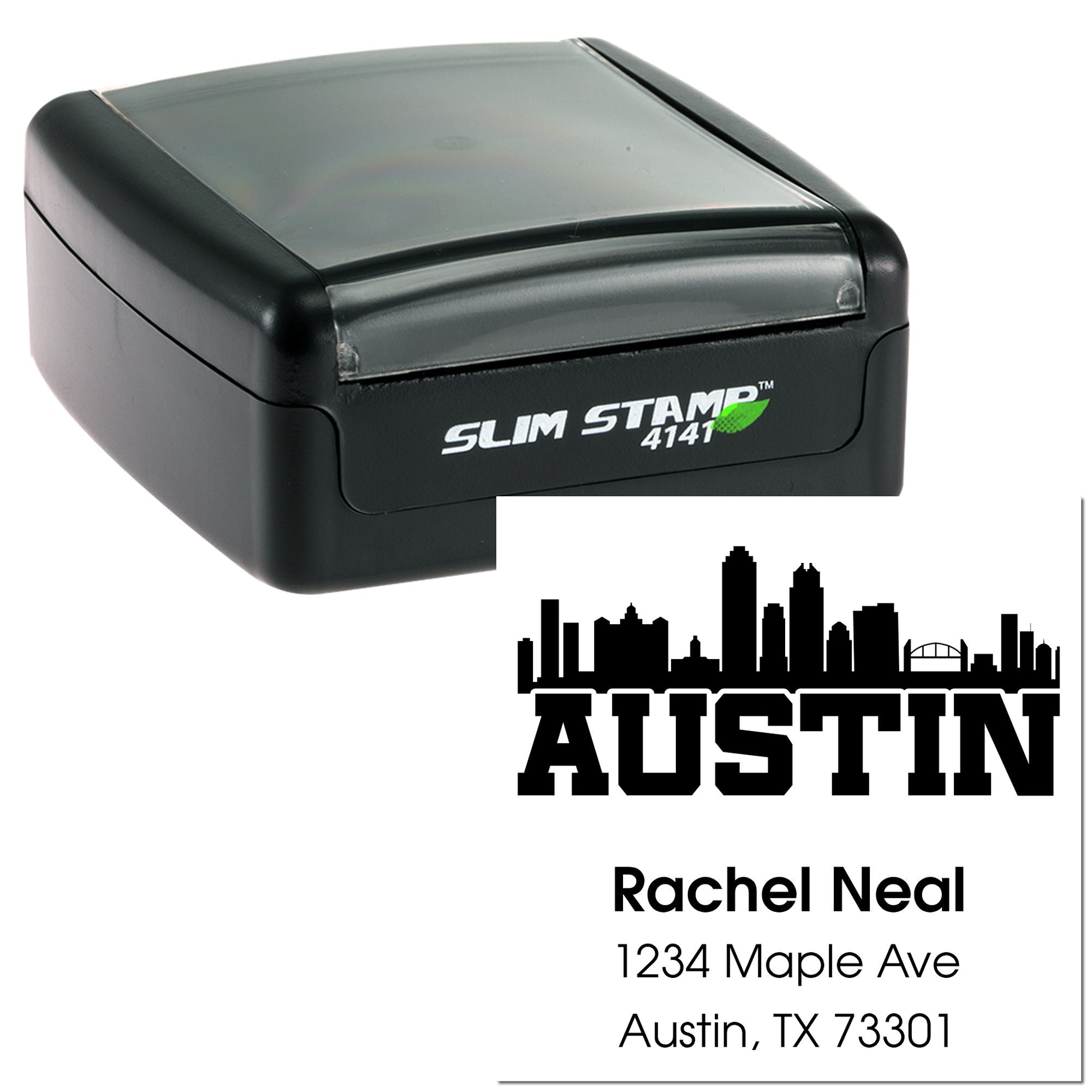 Custom Austin return address self-inking rubber stamp with name and address, Slim Stamp 4141 for mailing and business use