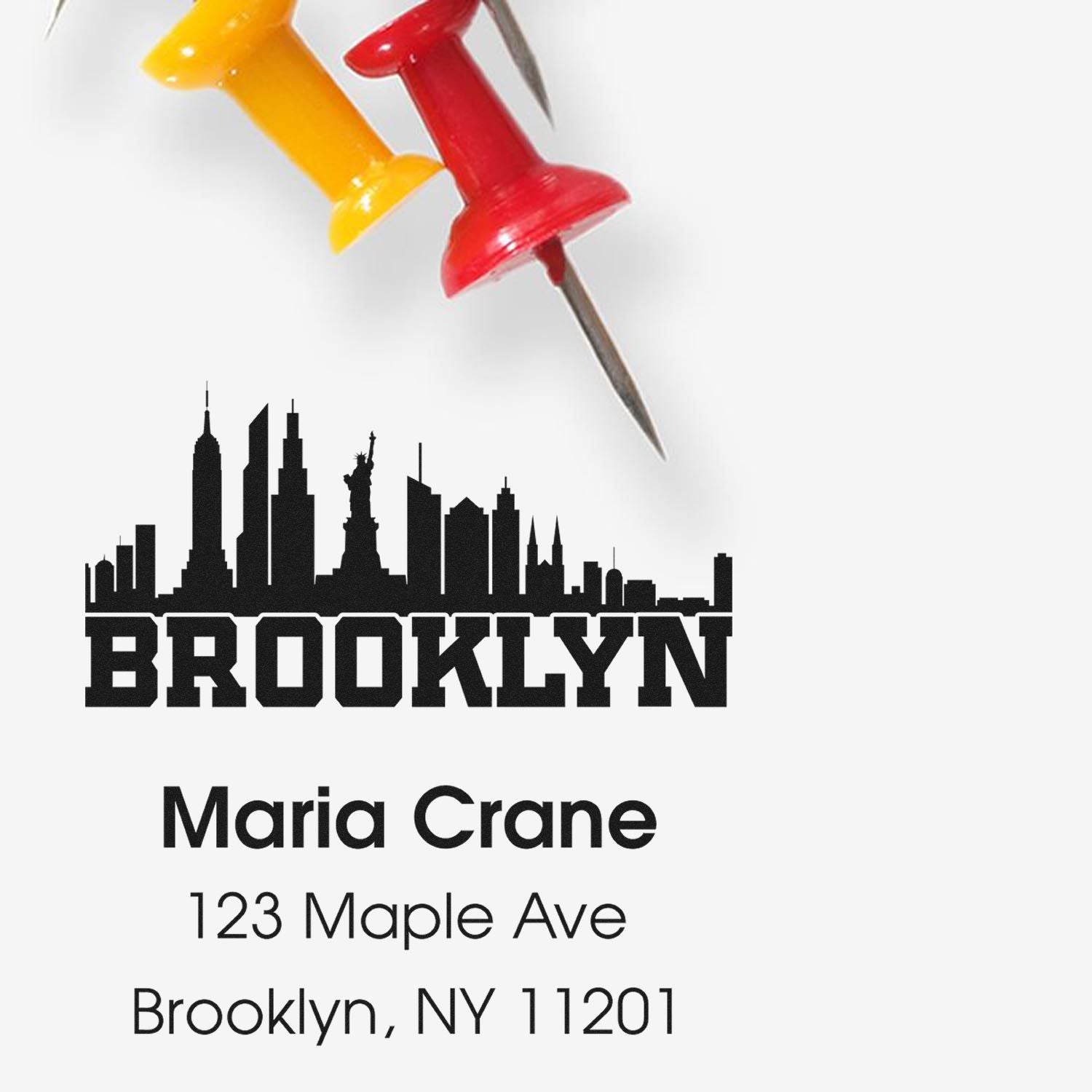Custom Brooklyn return address rubber stamp with skyline design for mailing labels