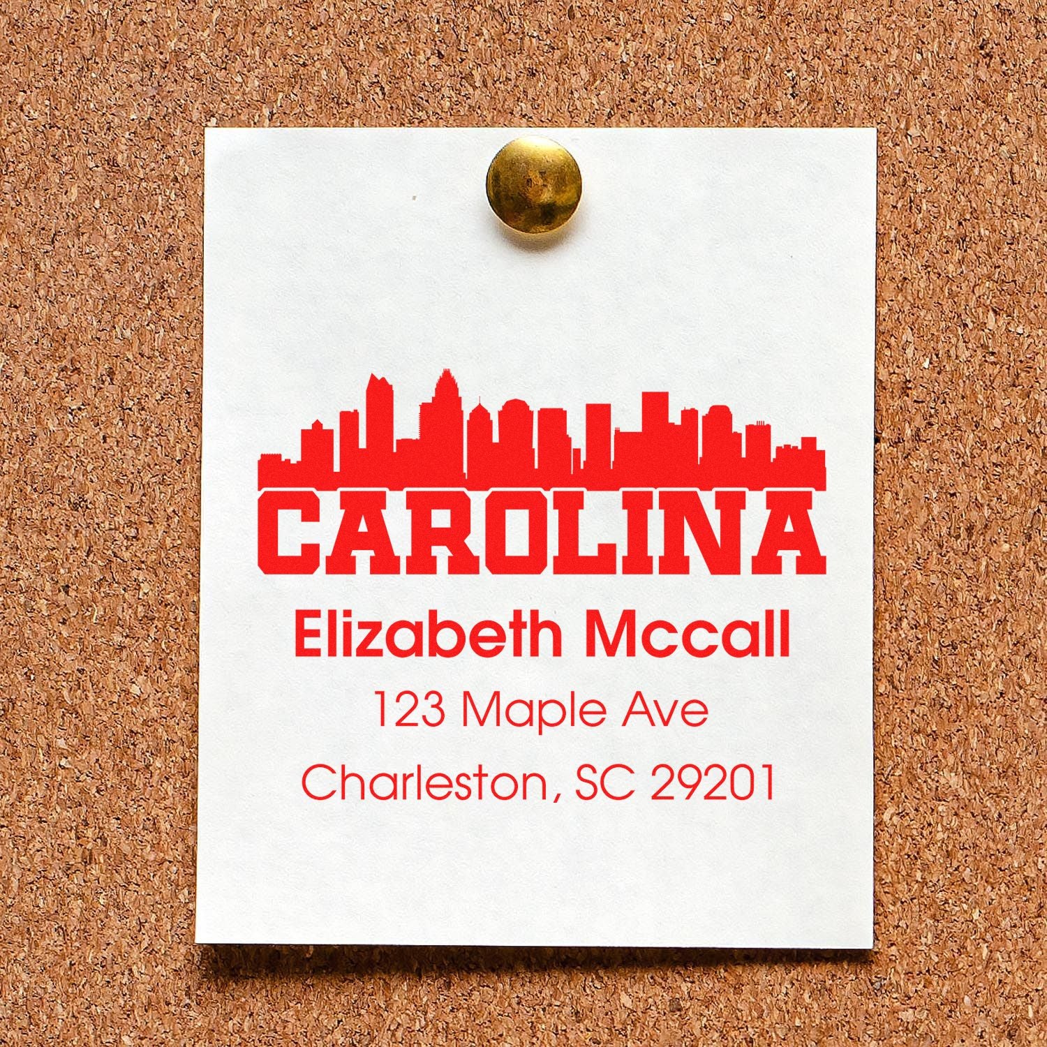 Custom Charleston, SC address rubber stamp with Carolina skyline for Elizabeth McCall