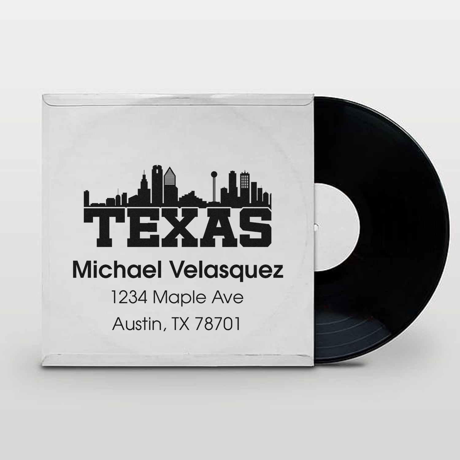 Custom Texas skyline rubber stamp design with Michael Velasquez, Austin, TX 78701