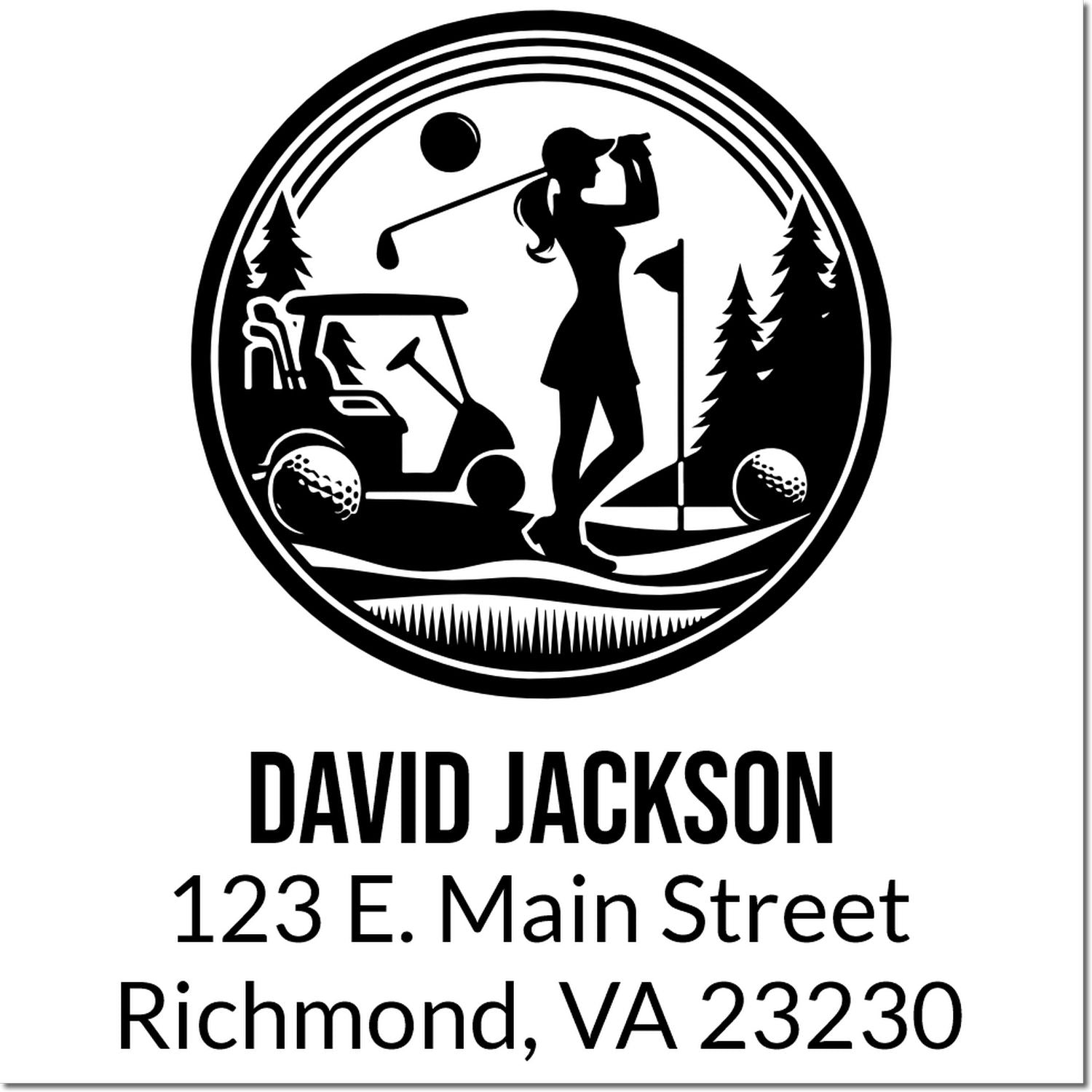 Custom golf rubber stamp with golfer silhouette, David Jackson, 123 E. Main Street, Richmond, VA 23230