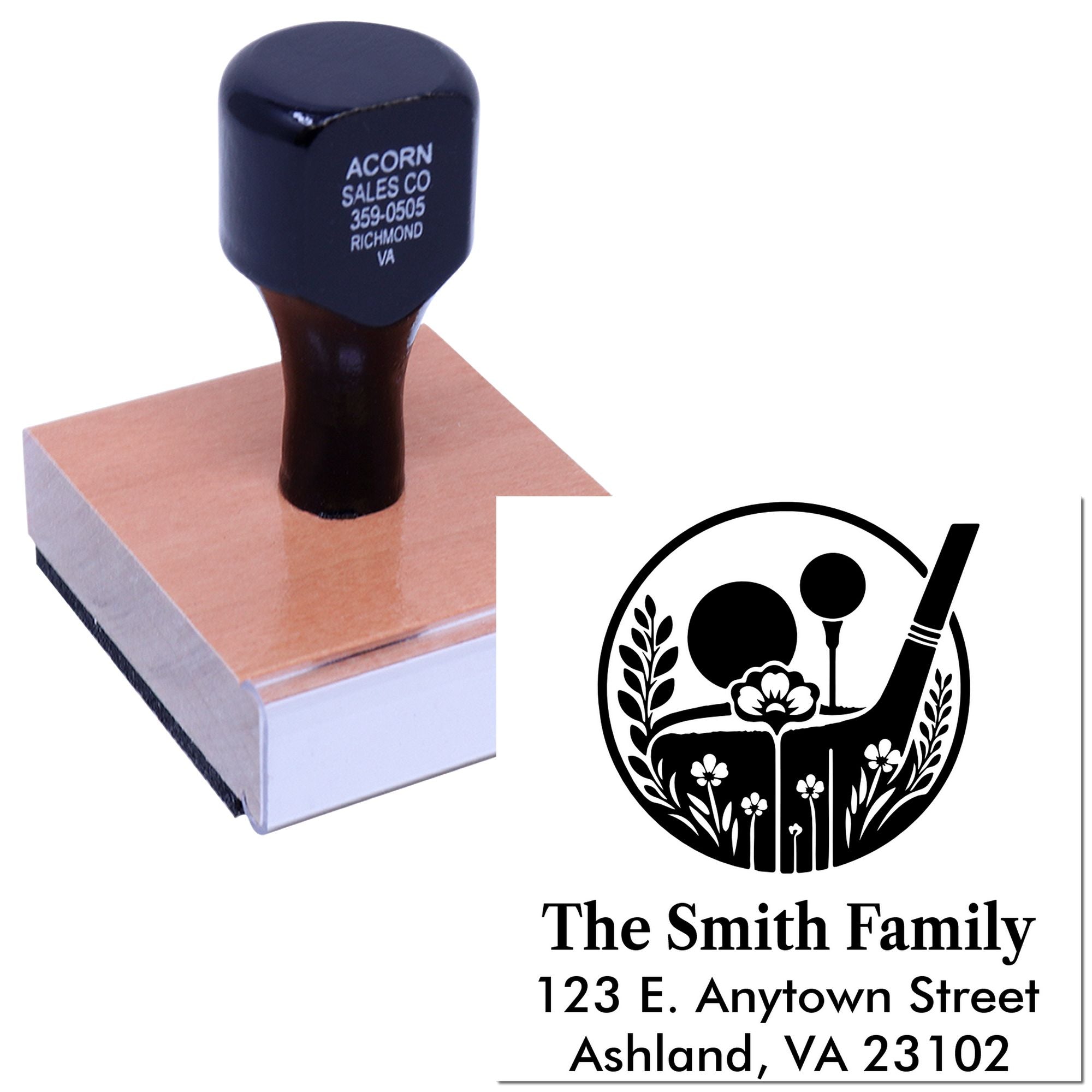 Custom rubber address stamp with family name and return address, ideal for personalized mail and wedding stationery.