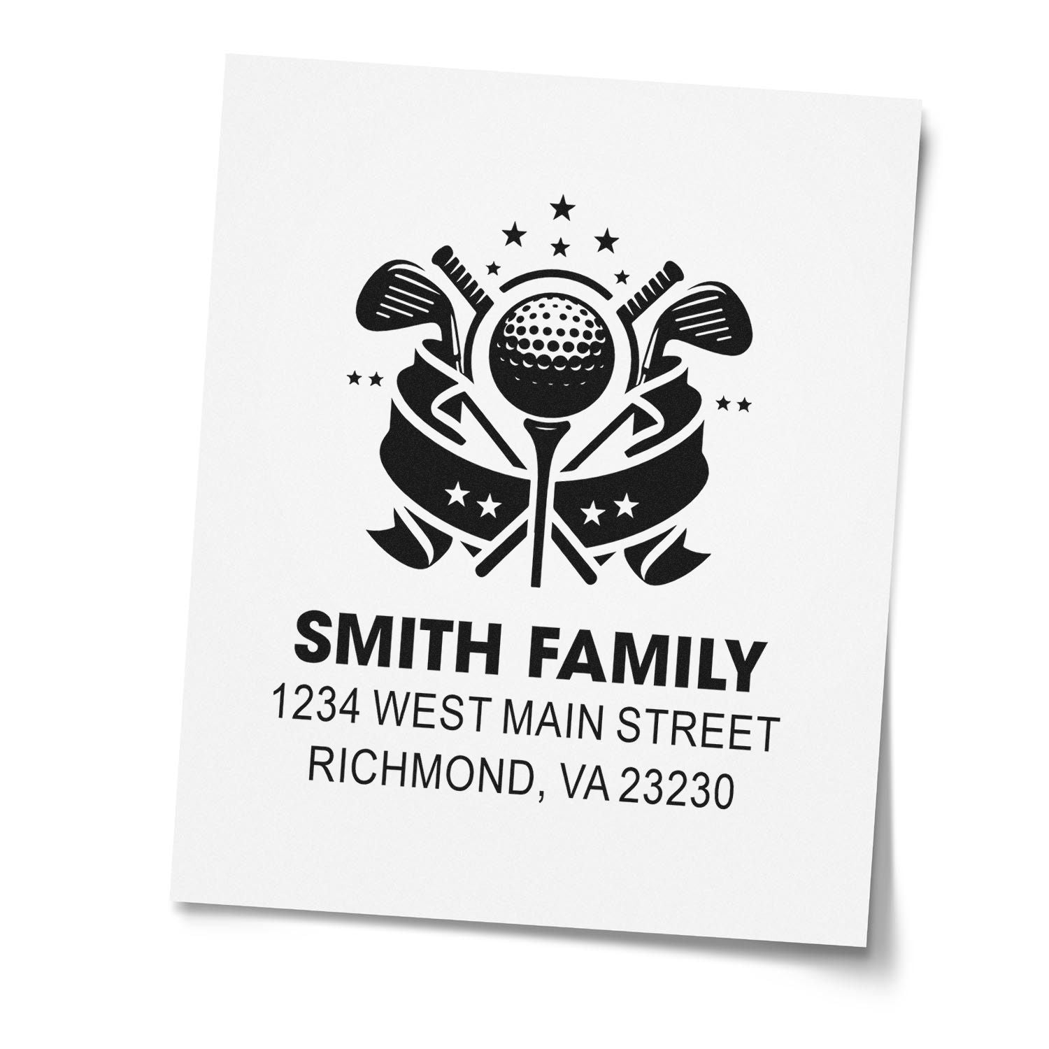 Custom Smith Family golf address rubber stamp with personalized return address in Richmond, VA.