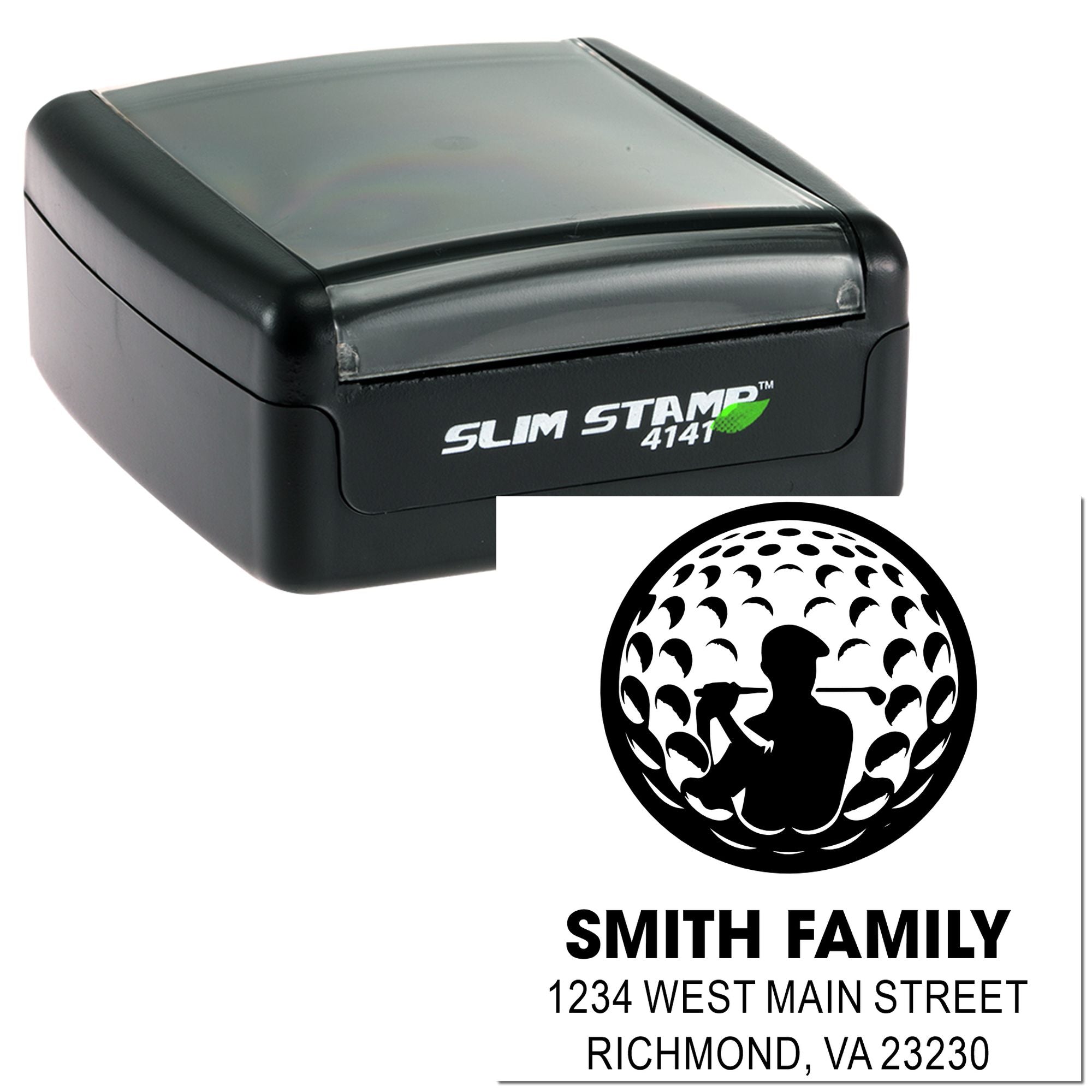 Slim Stamp 4141 self-inking rubber stamp showing a custom Smith family return address design.