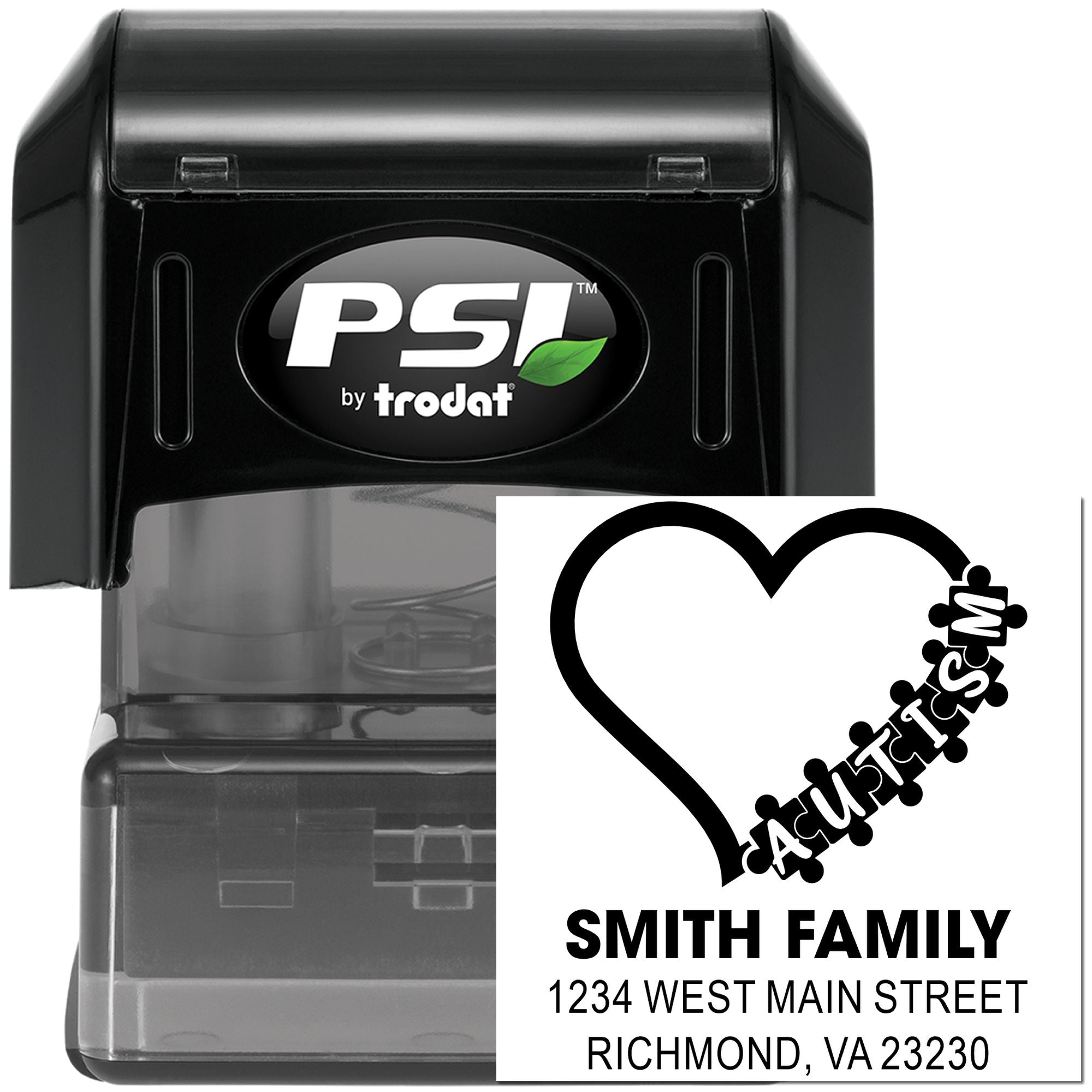 PSI by Trodat custom self-inking address rubber stamp with heart design for Smith family mailings and return address labels