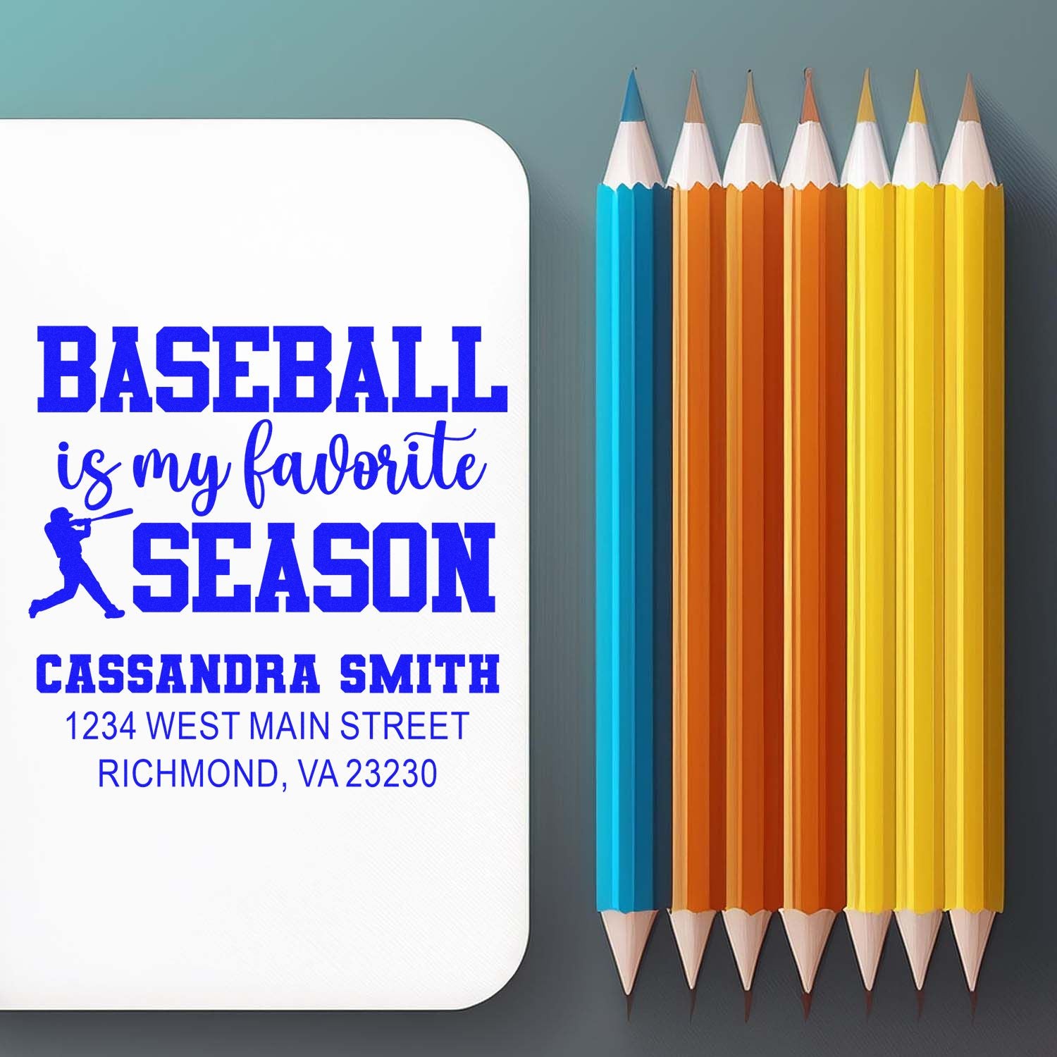 Custom baseball is my favorite season rubber stamp with personalized name and return address for sports fans.
