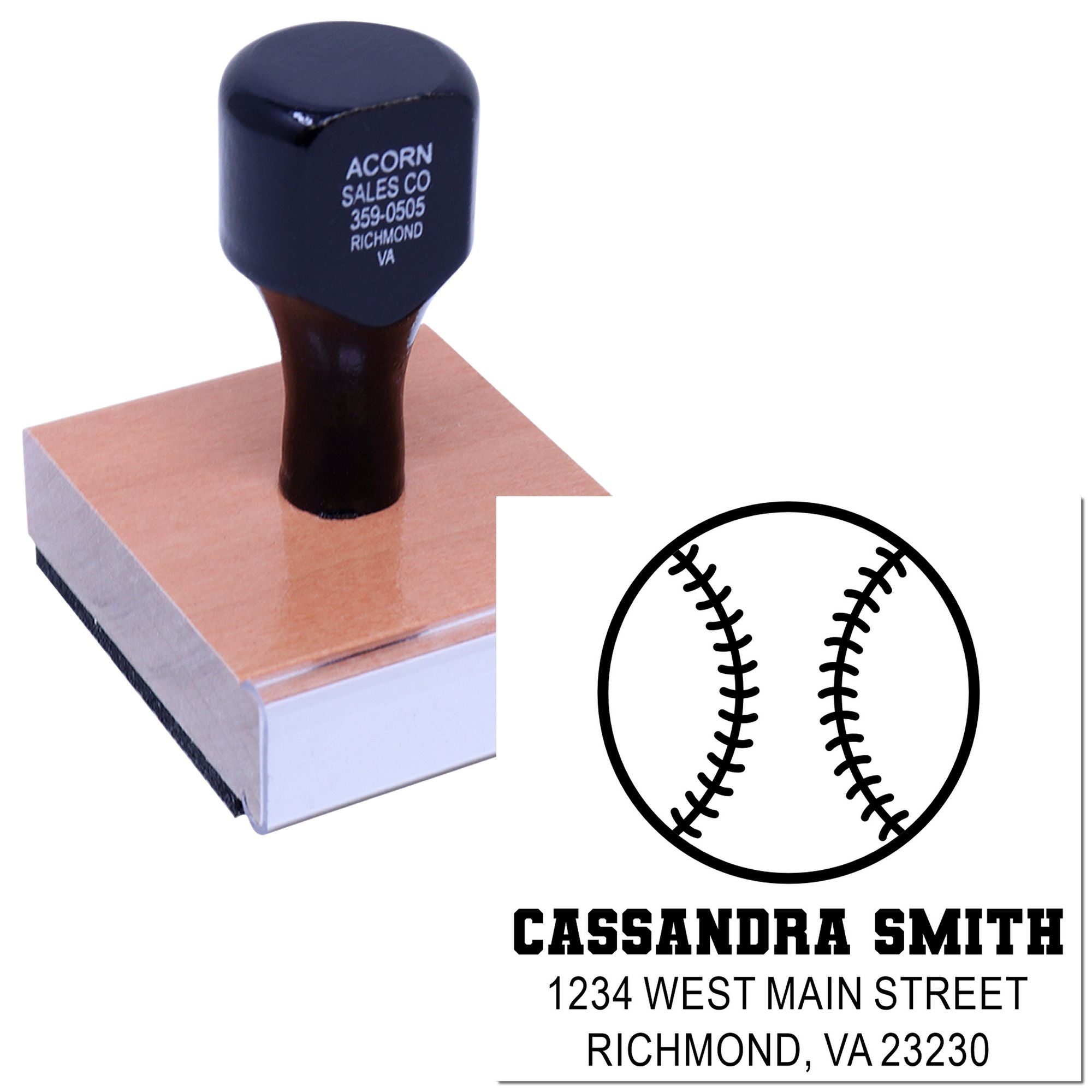 The Bat Pack Classic Baseball Outline Custom-Made Return Address Label Stamp with Wood Handle