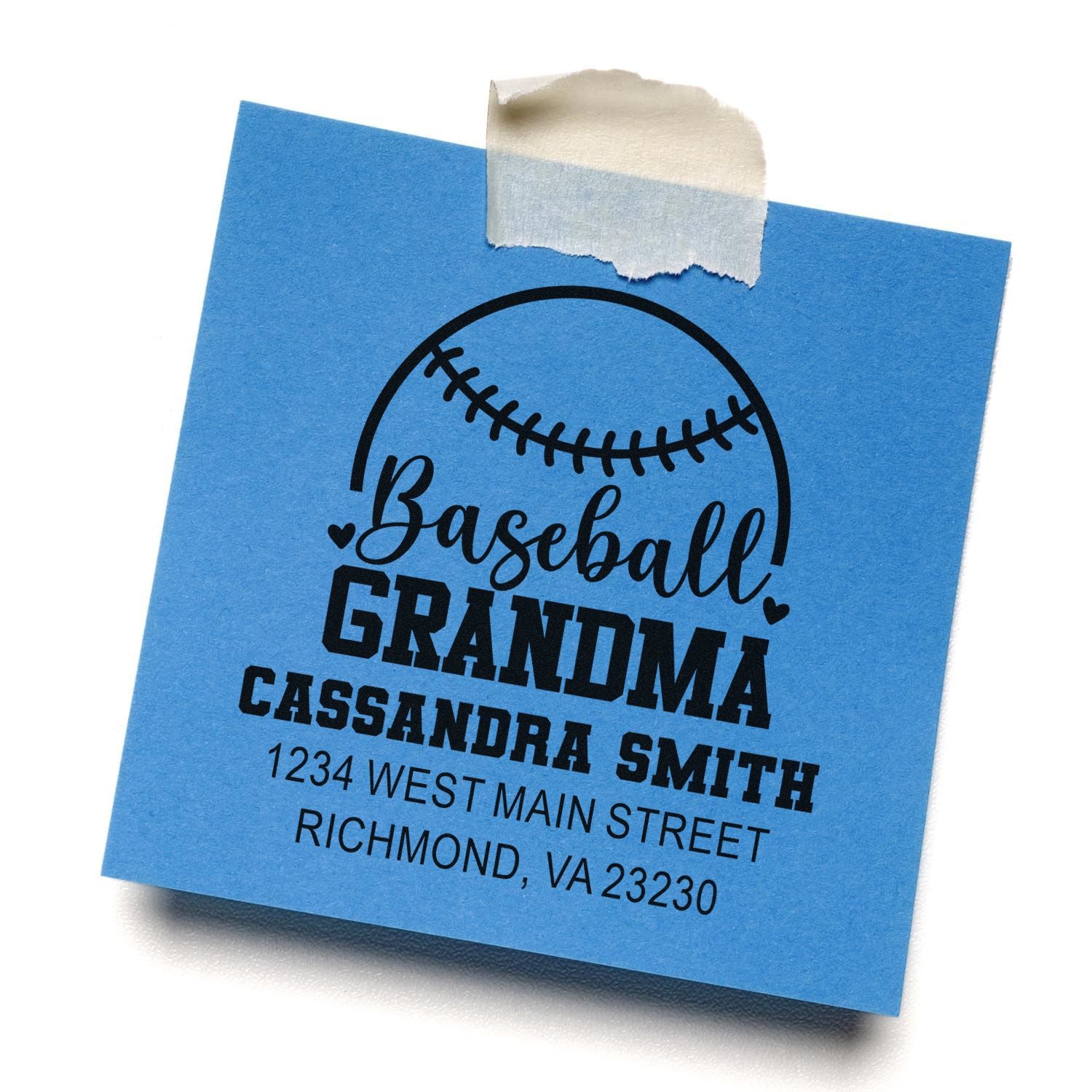 Personalized baseball grandma rubber stamp with custom return address for family mail and sports-themed gifts