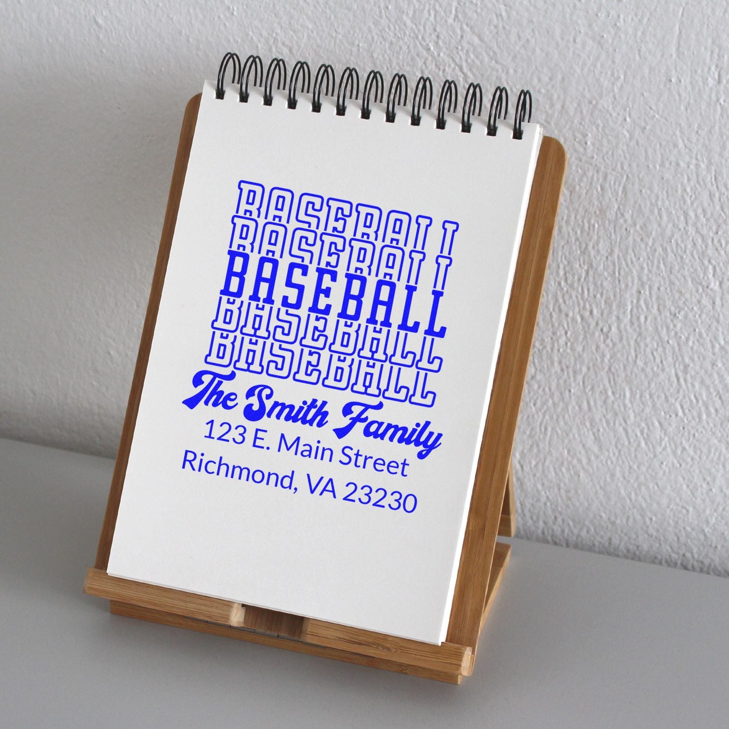 Custom baseball rubber stamp with The Smith Family return address for personalized mail and team-themed branding.