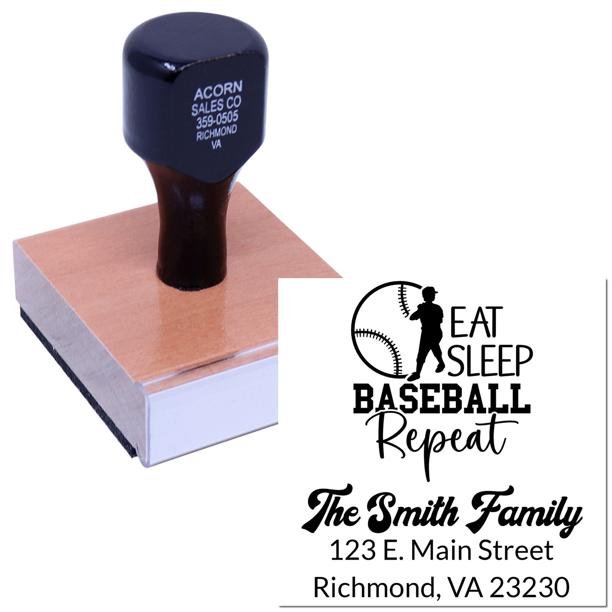 Custom return address rubber stamp featuring baseball family design and personalized home address
