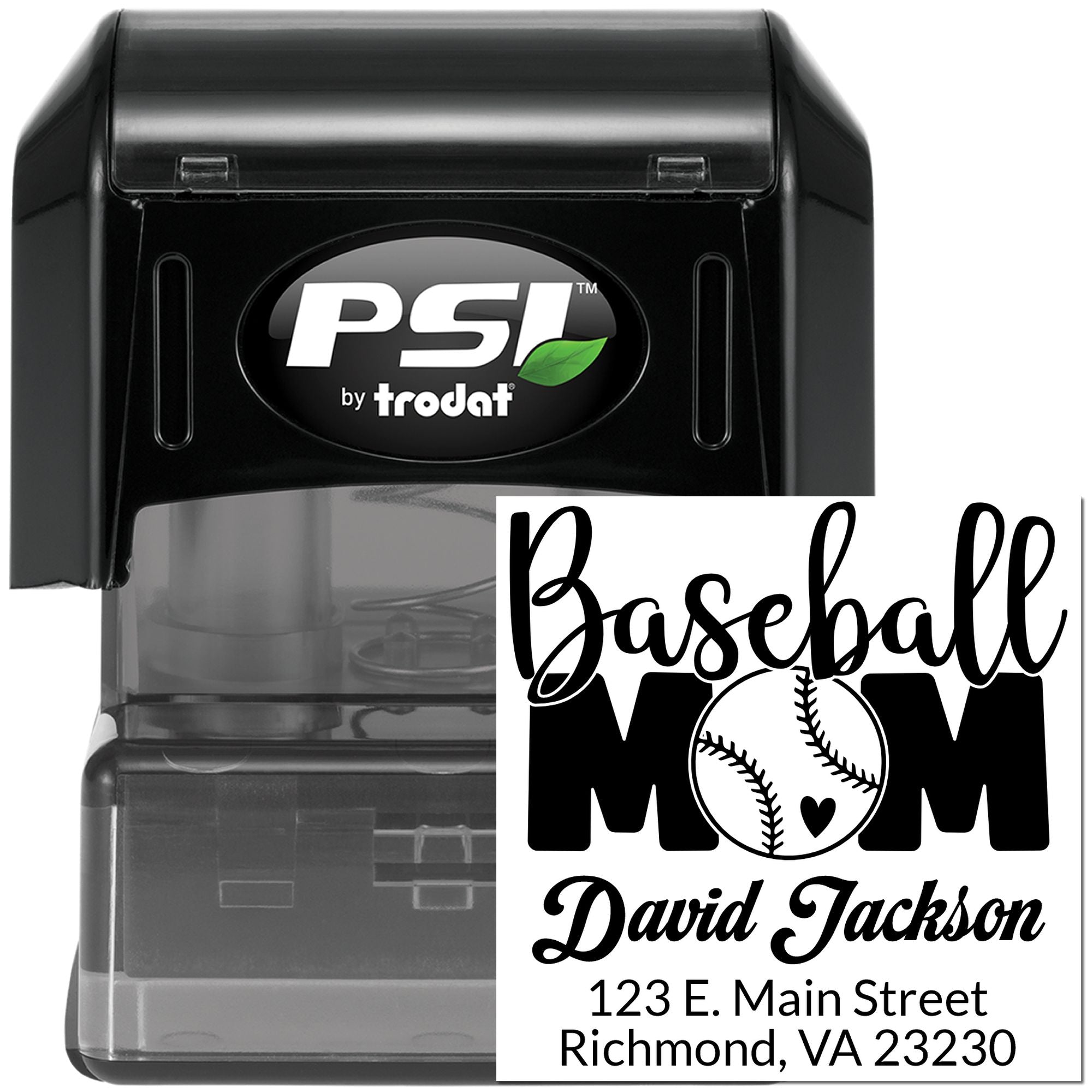 PSI by Trodat self-inking custom rubber stamp for baseball mom address and return mailing use