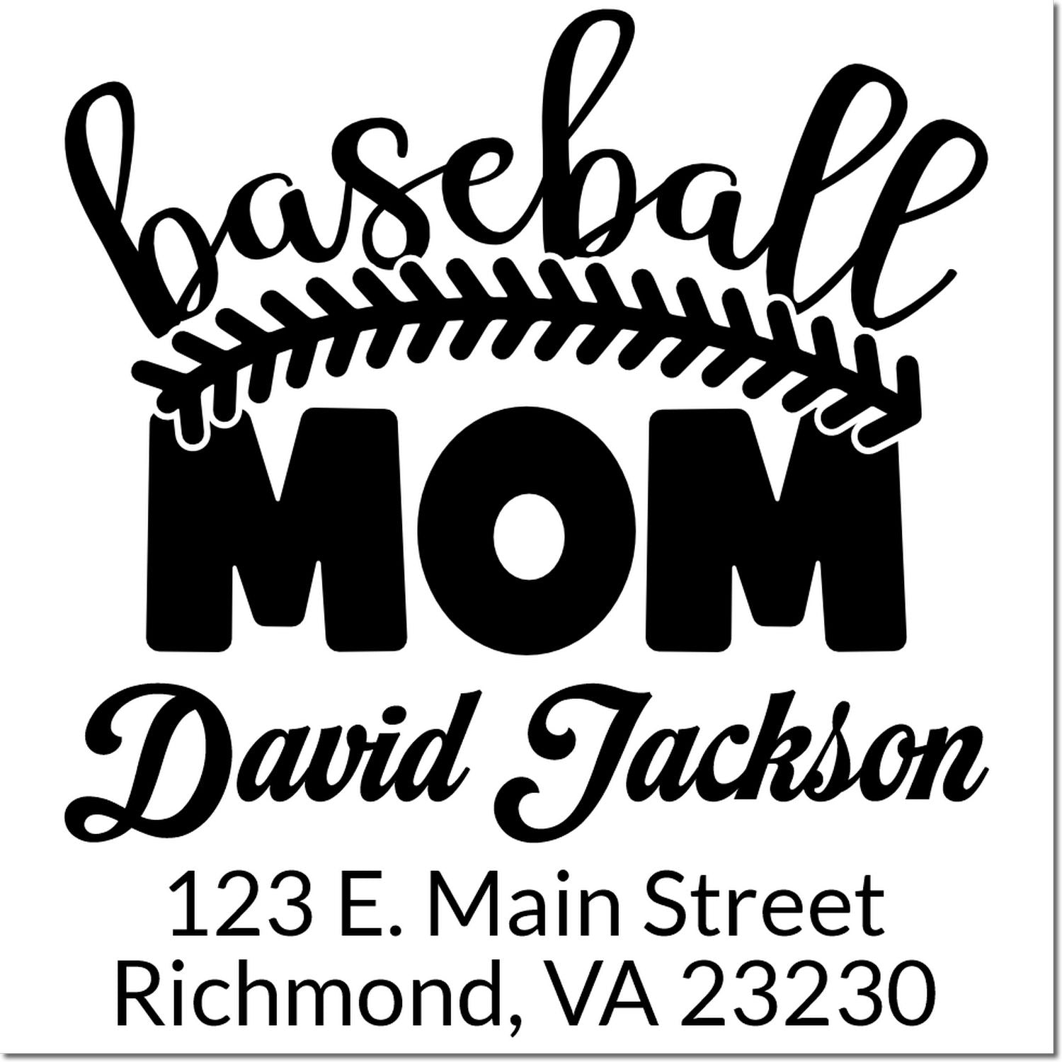 Custom baseball mom rubber stamp with name David Jackson and Richmond, VA return address.