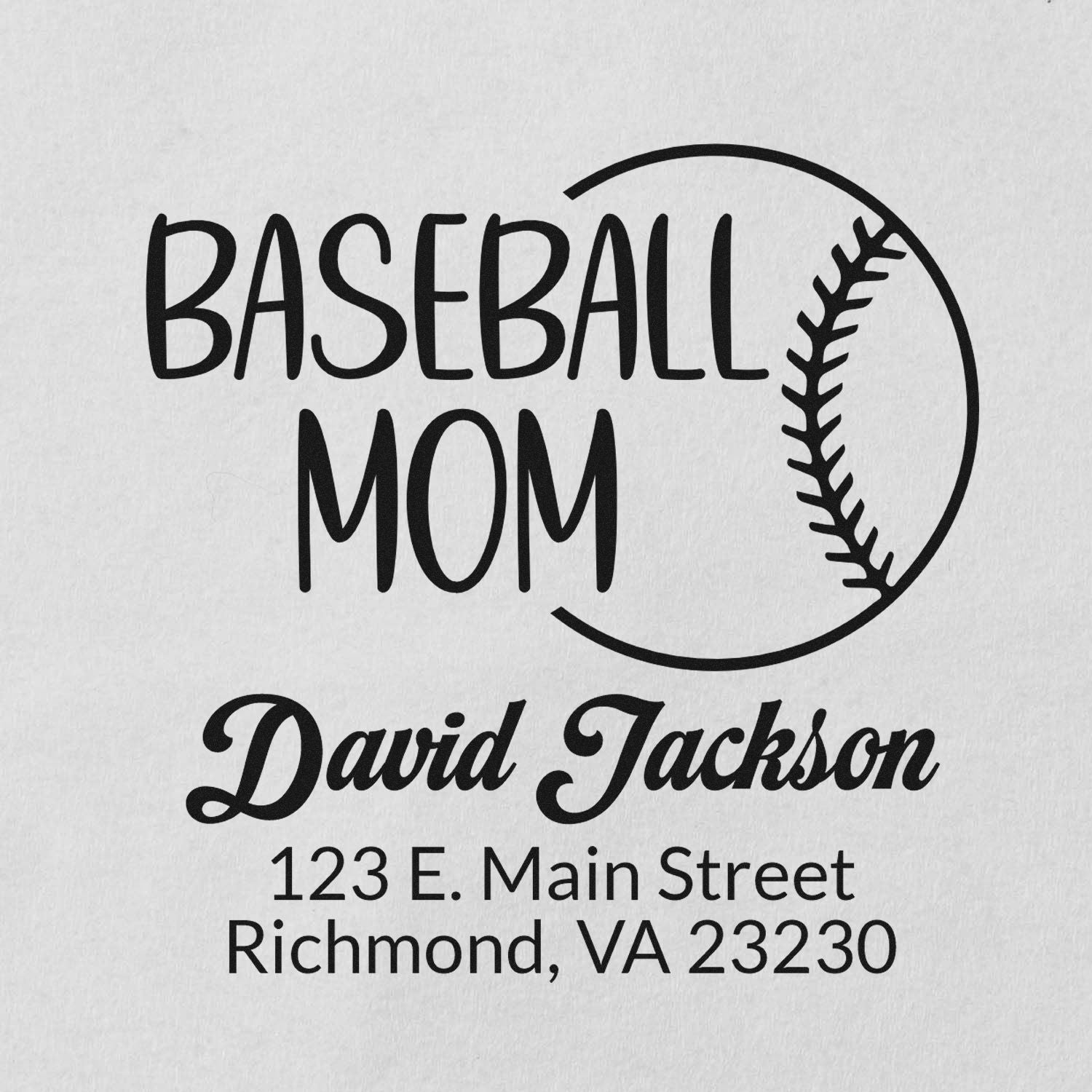 Personalized baseball mom rubber stamp with name and address for custom return address mailings