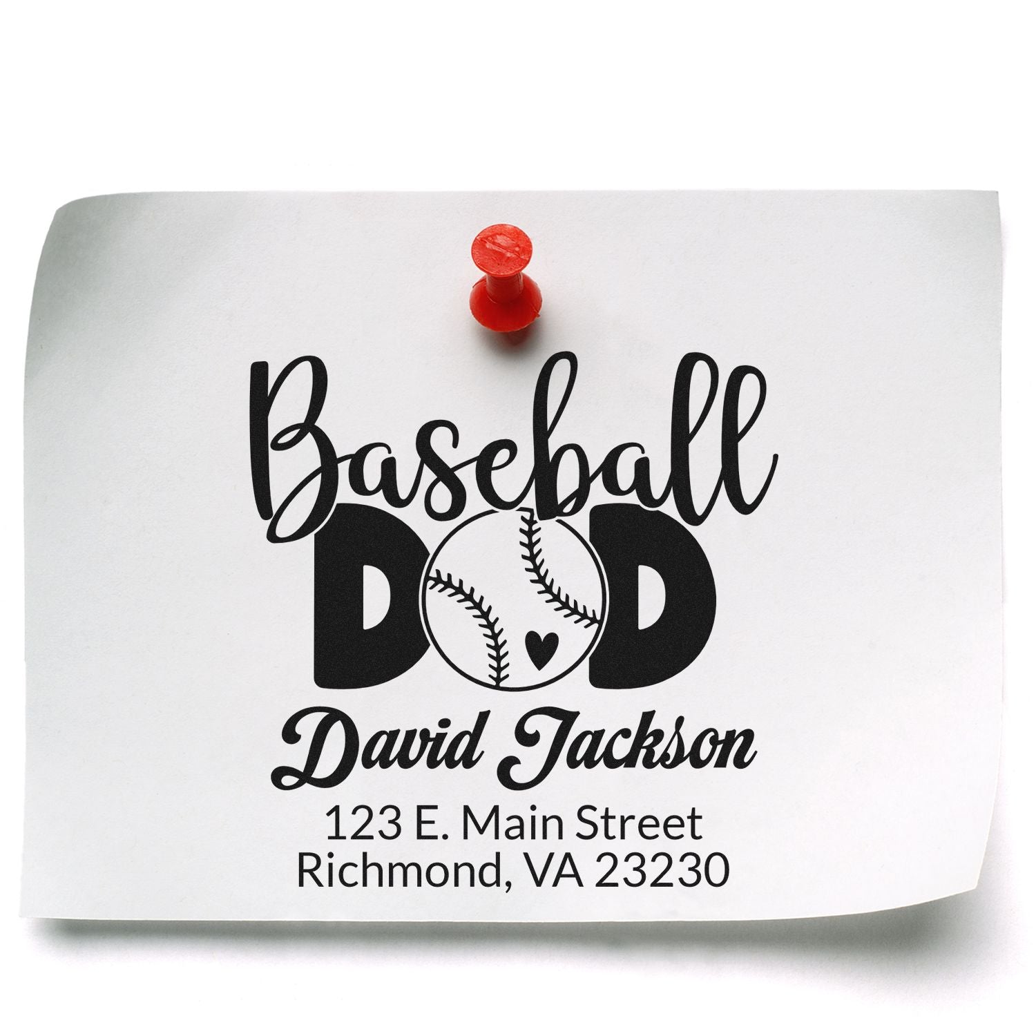 Personalized Baseball Dad return address rubber stamp with name and Richmond, VA address