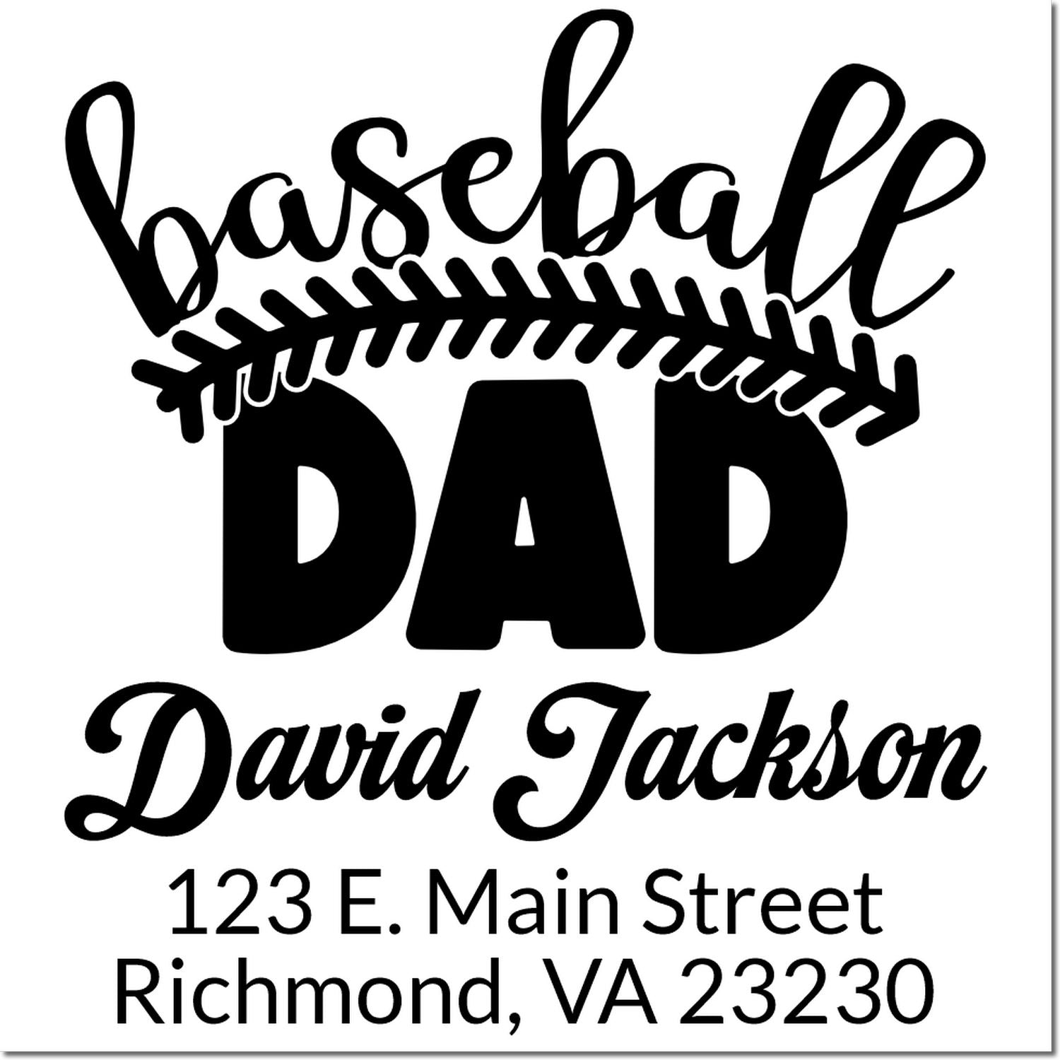 Custom baseball dad address rubber stamp with personalized name and home address for sports-themed mailing