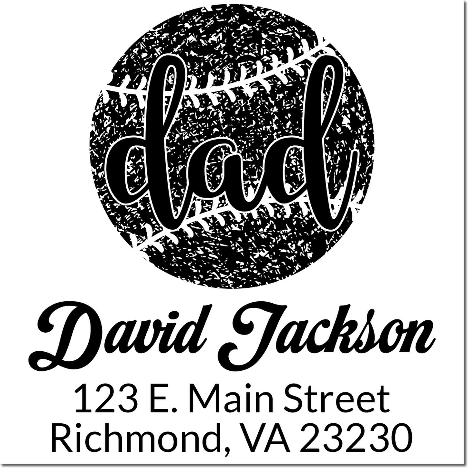 Personalized dad baseball rubber stamp with David Jackson name and Richmond, VA address for custom mailing.