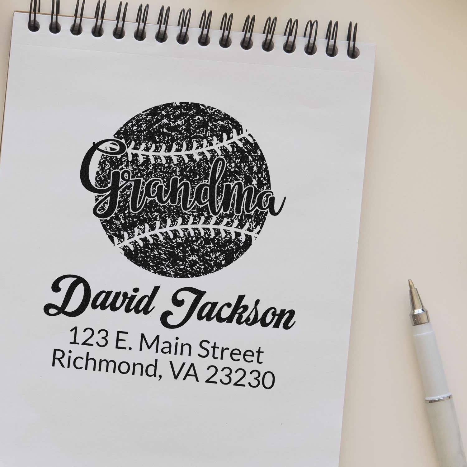 Custom grandpa baseball return address rubber stamp with personalized name and address for stationery and mailing.