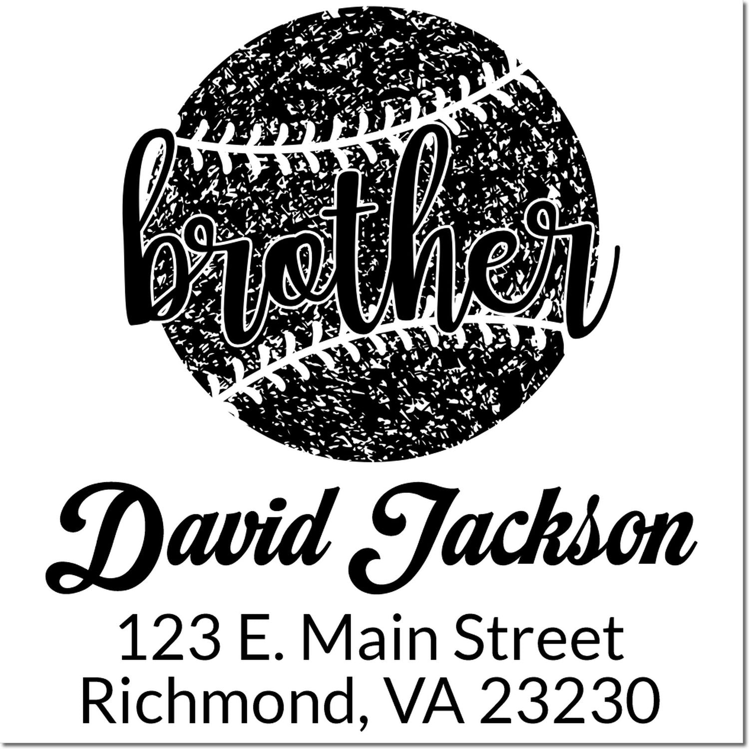Custom brother baseball rubber stamp with David Jackson name and Richmond, VA address for personalized family mailings