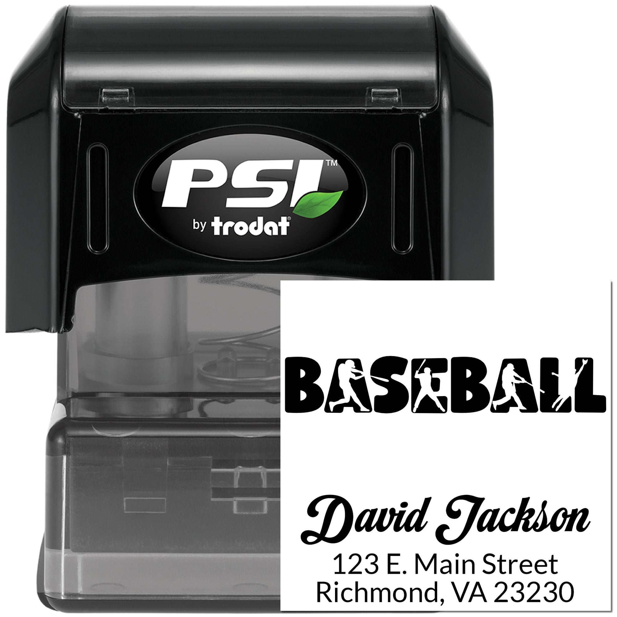PSI by Trodat self-inking baseball address stamp for custom return address envelopes
