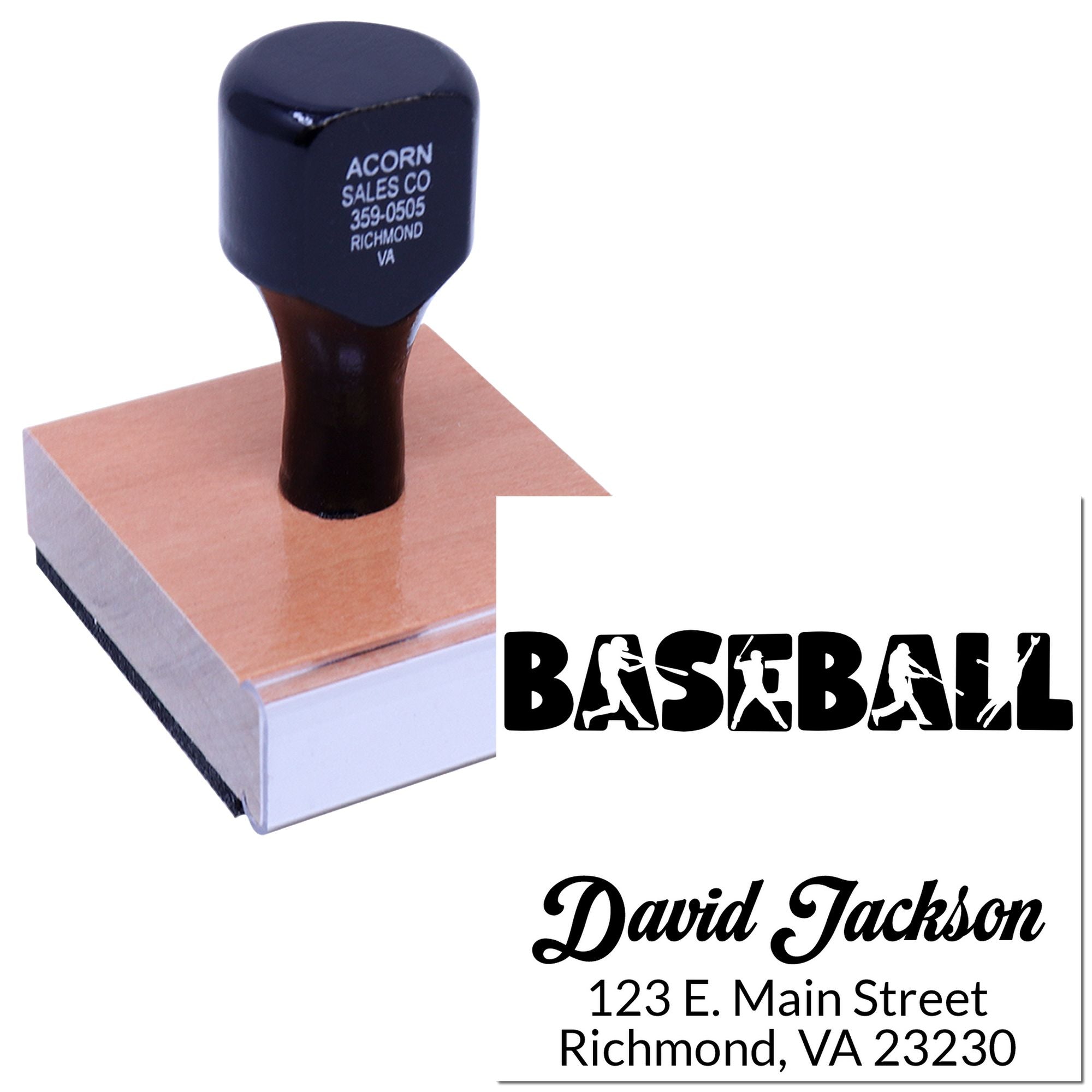Custom baseball self-inking rubber stamp with personalized name and address for team stationery and branding