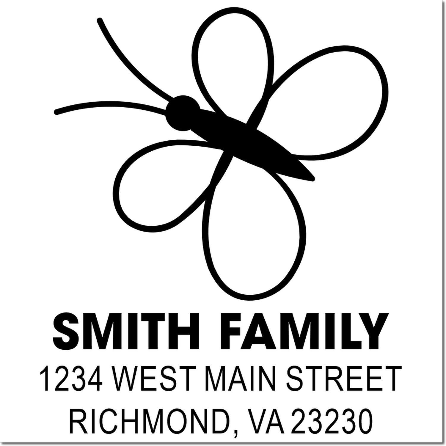 Custom butterfly family return address rubber stamp with Smith Family name and Richmond, VA mailing address