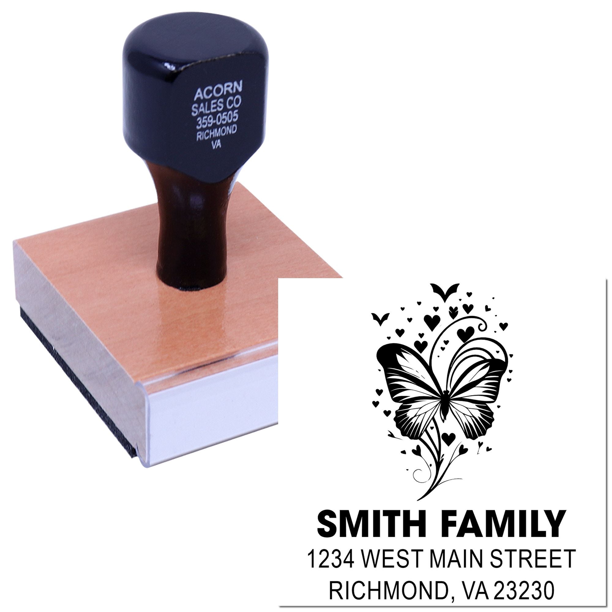 Custom butterfly family address rubber stamp for personalized mailing and return address envelopes.
