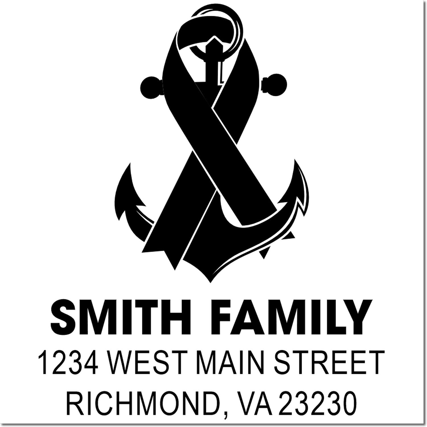 Custom anchor family return address rubber stamp for Smith Family, Richmond, VA 23230.