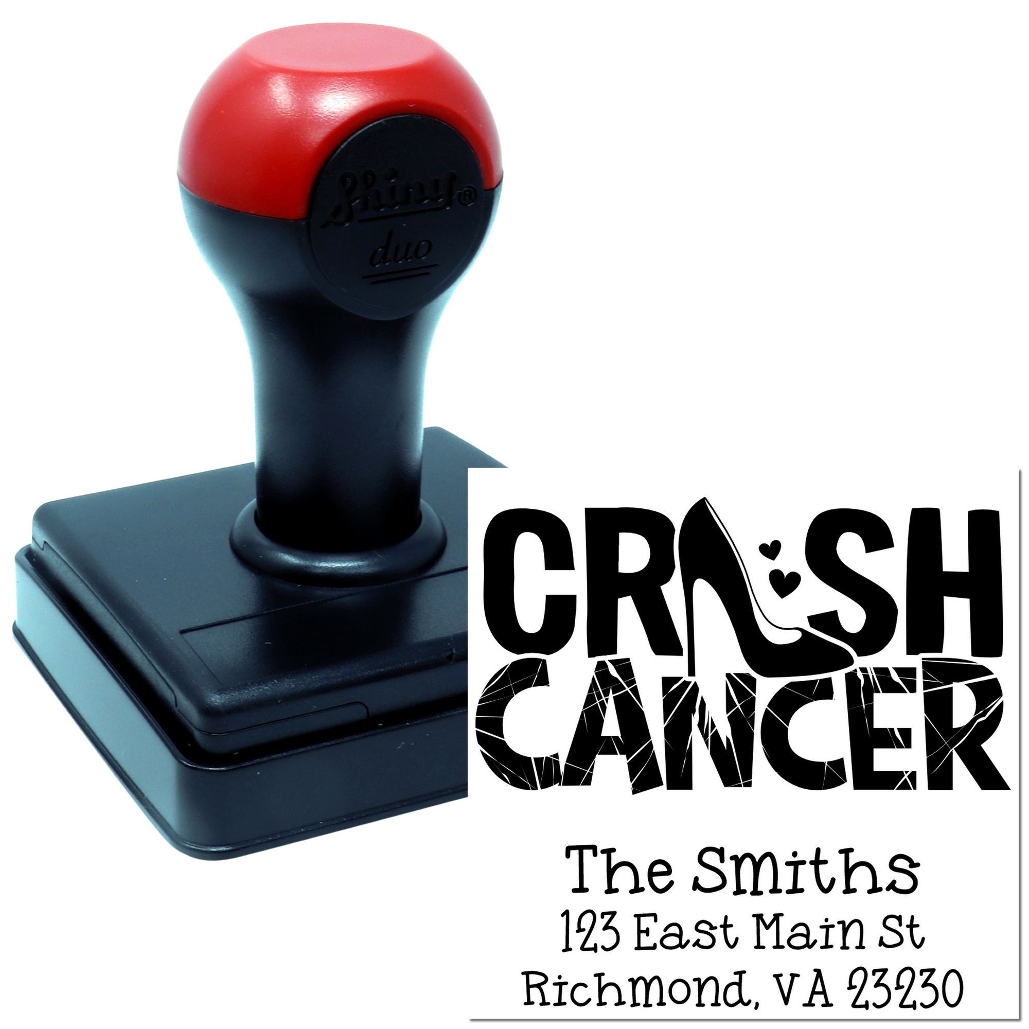 Custom self-inking return address rubber stamp with Crash Cancer design for The Smiths.