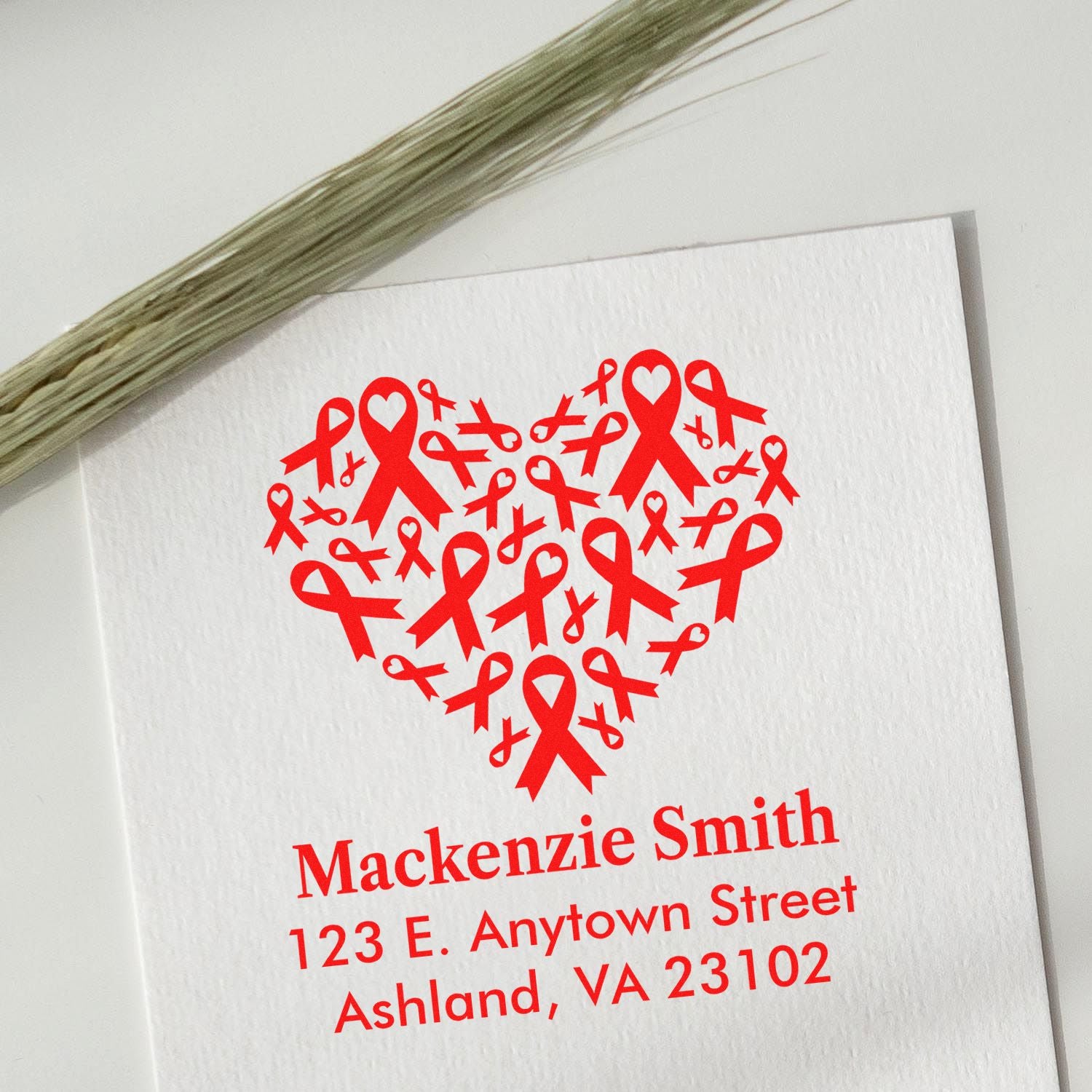 Custom awareness ribbon heart return address rubber stamp with name and address