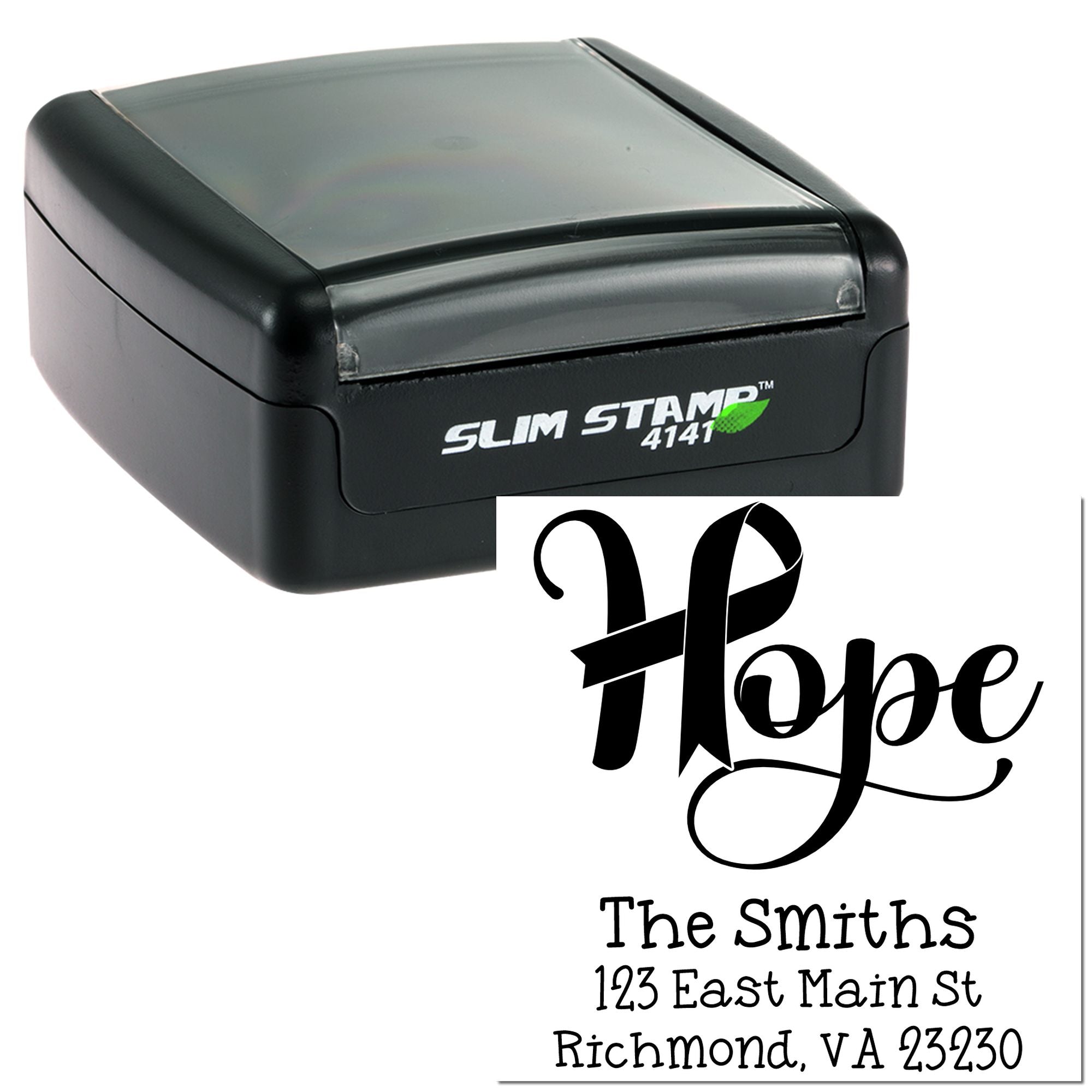 Custom self-inking return address rubber stamp with Hope design for The Smiths, Richmond, VA.